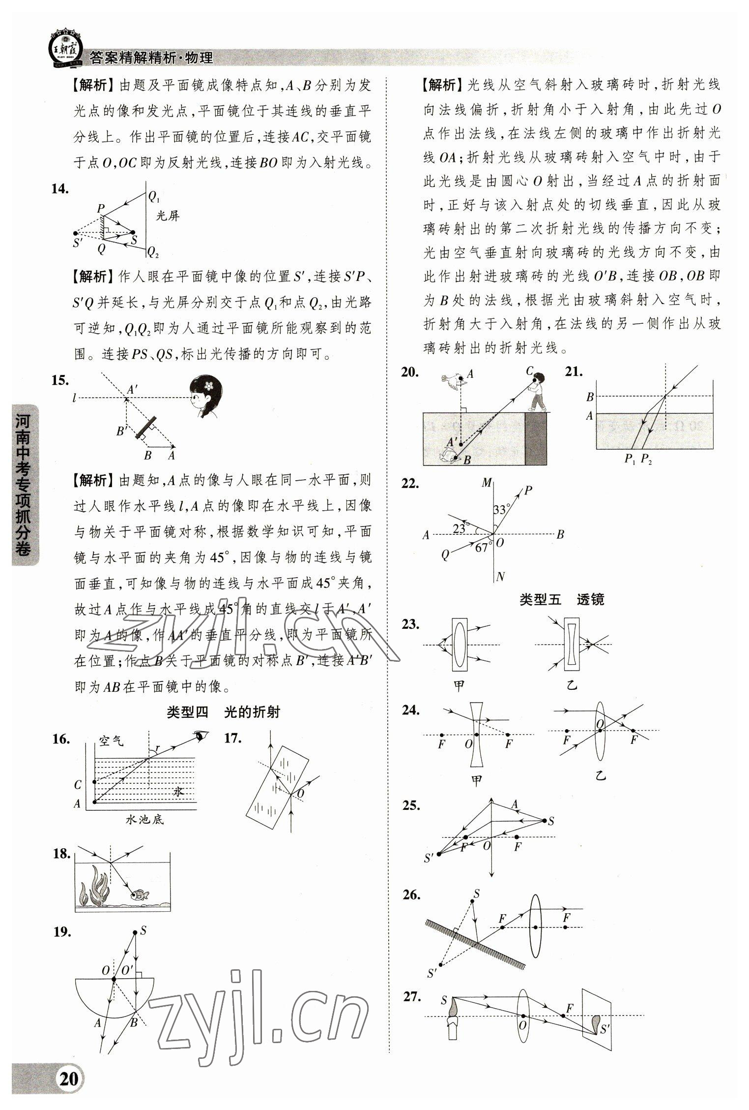 2023年王朝霞中考真题精编物理河南中考 参考答案第20页