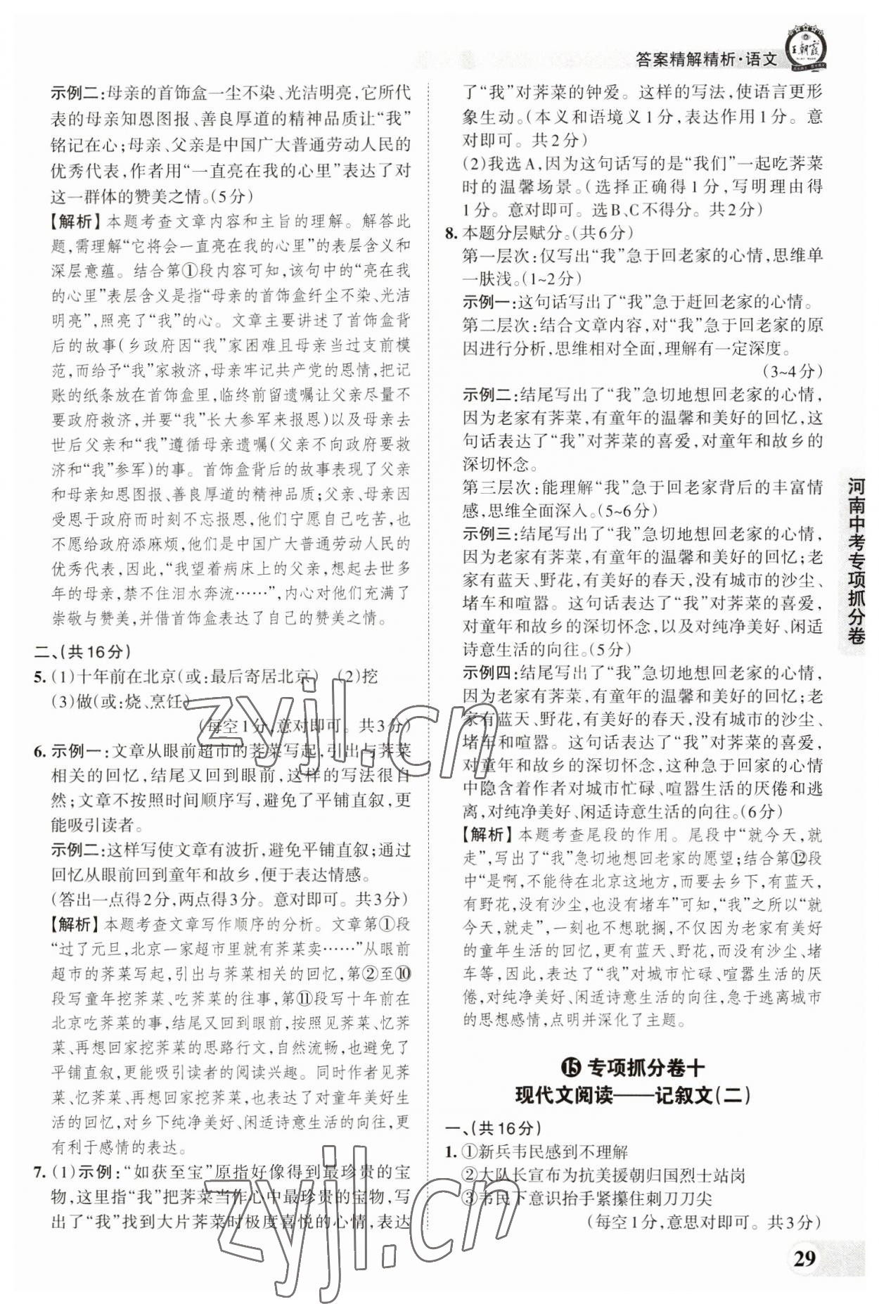 2023年王朝霞中考真题精编语文河南中考 参考答案第29页