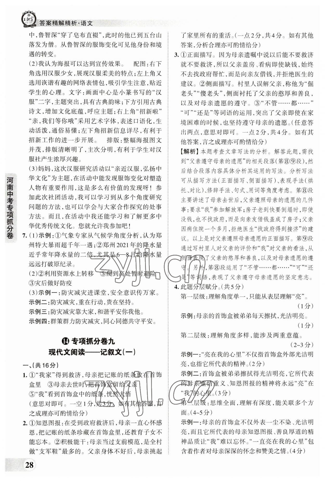 2023年王朝霞中考真题精编语文河南中考 参考答案第28页