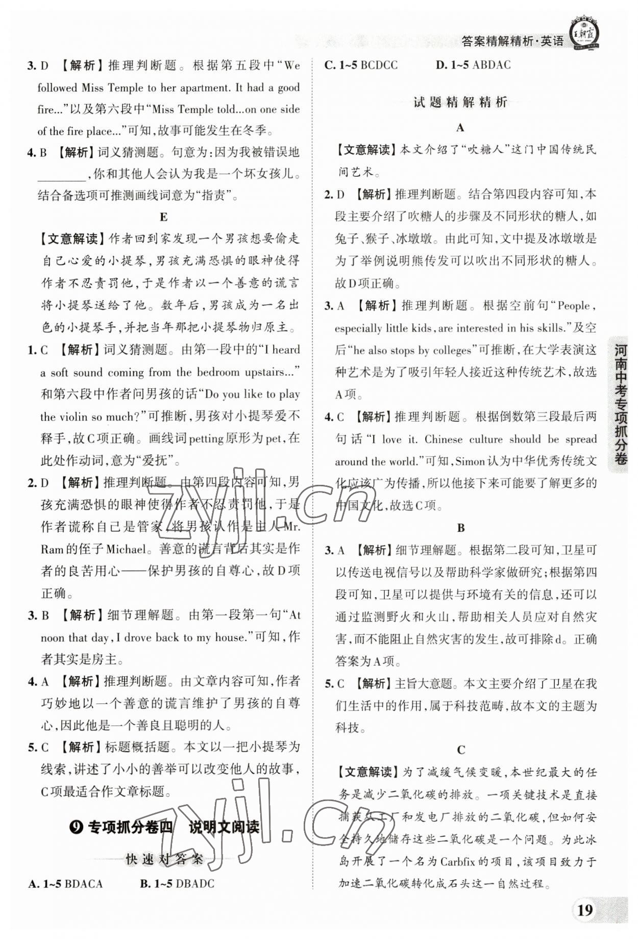 2023年王朝霞中考真题精编英语河南中考 参考答案第19页