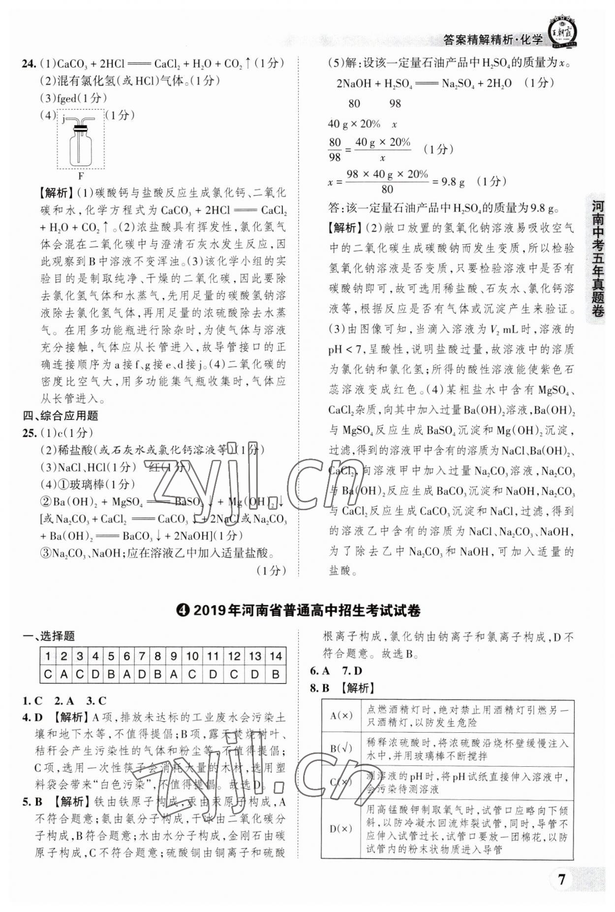 2023年王朝霞中考真題精編化學河南中考 參考答案第7頁