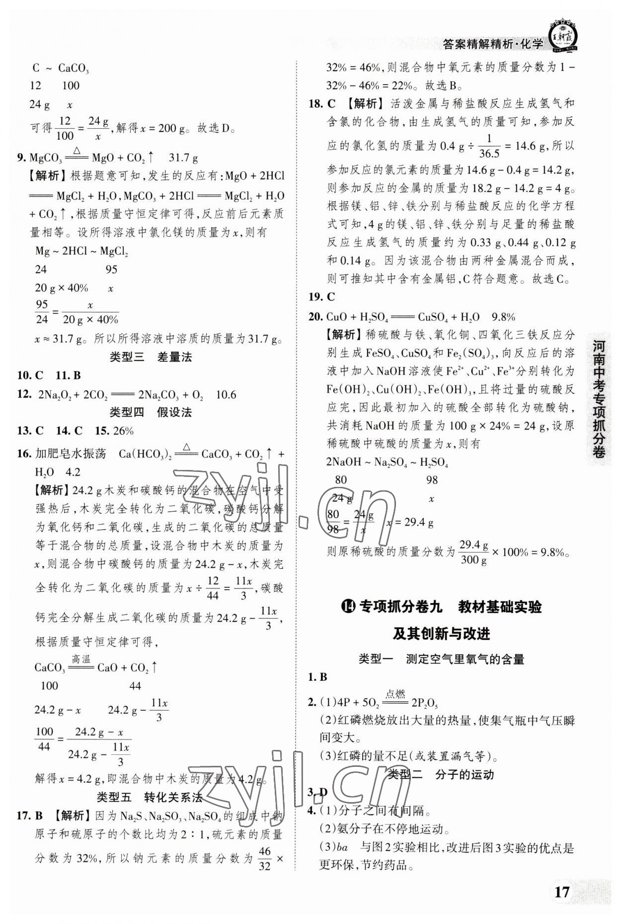 2023年王朝霞中考真題精編化學(xué)河南中考 參考答案第17頁