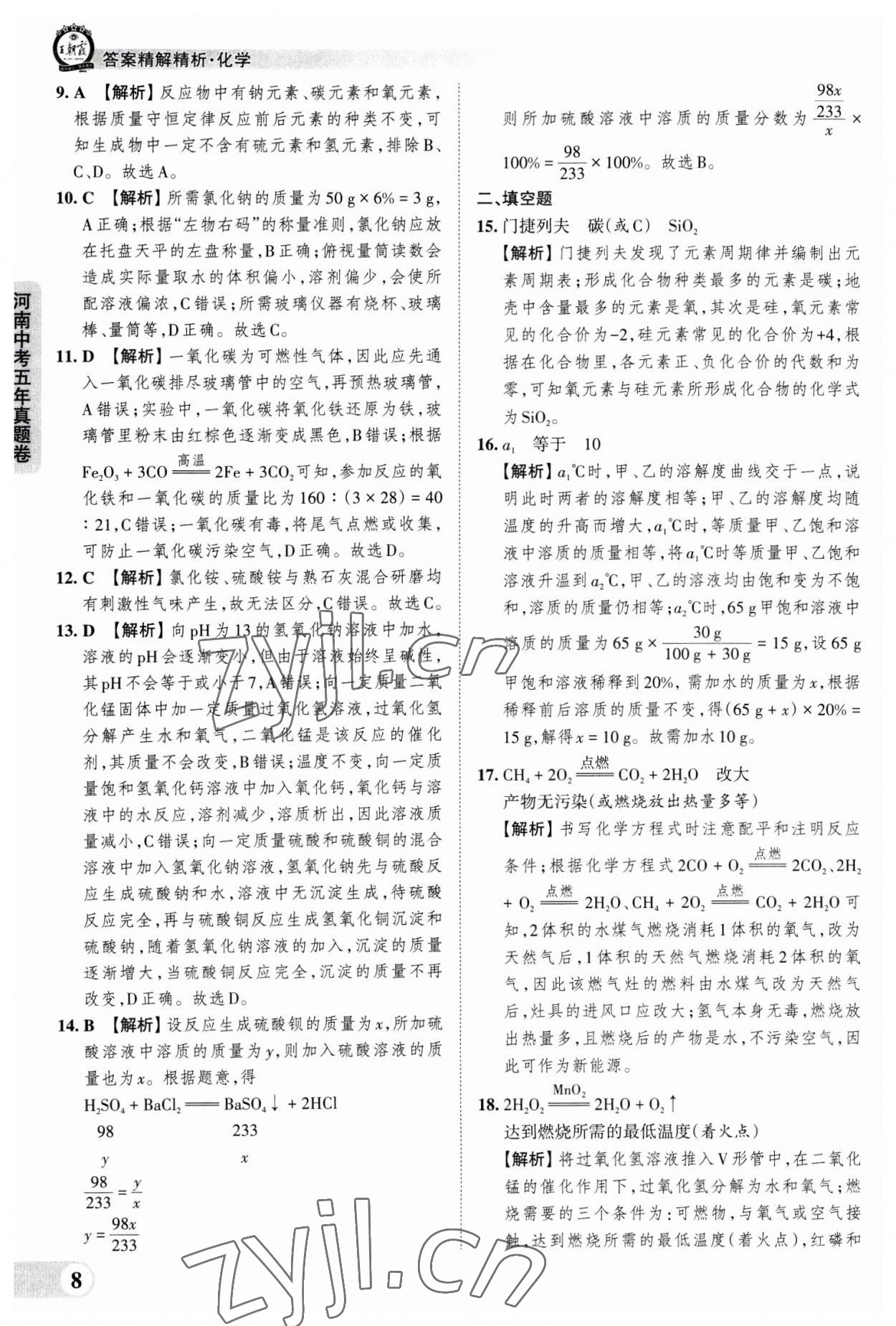 2023年王朝霞中考真題精編化學(xué)河南中考 參考答案第8頁