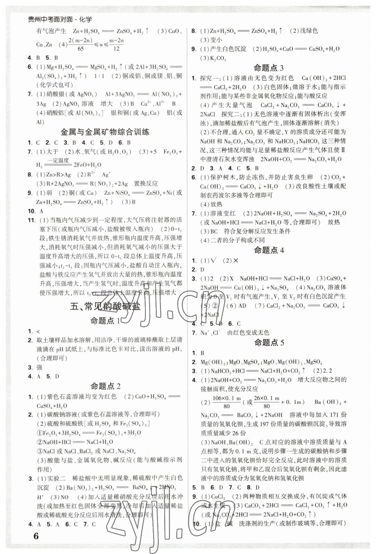 2023年中考面对面化学贵州专版 参考答案第5页