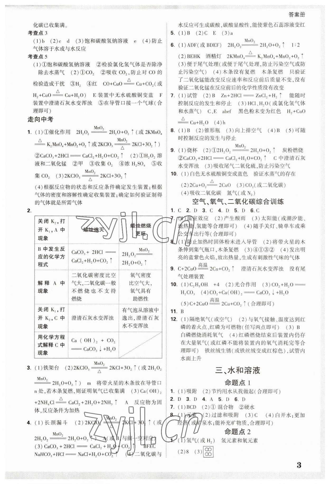 2023年中考面對(duì)面化學(xué)貴州專版 參考答案第2頁