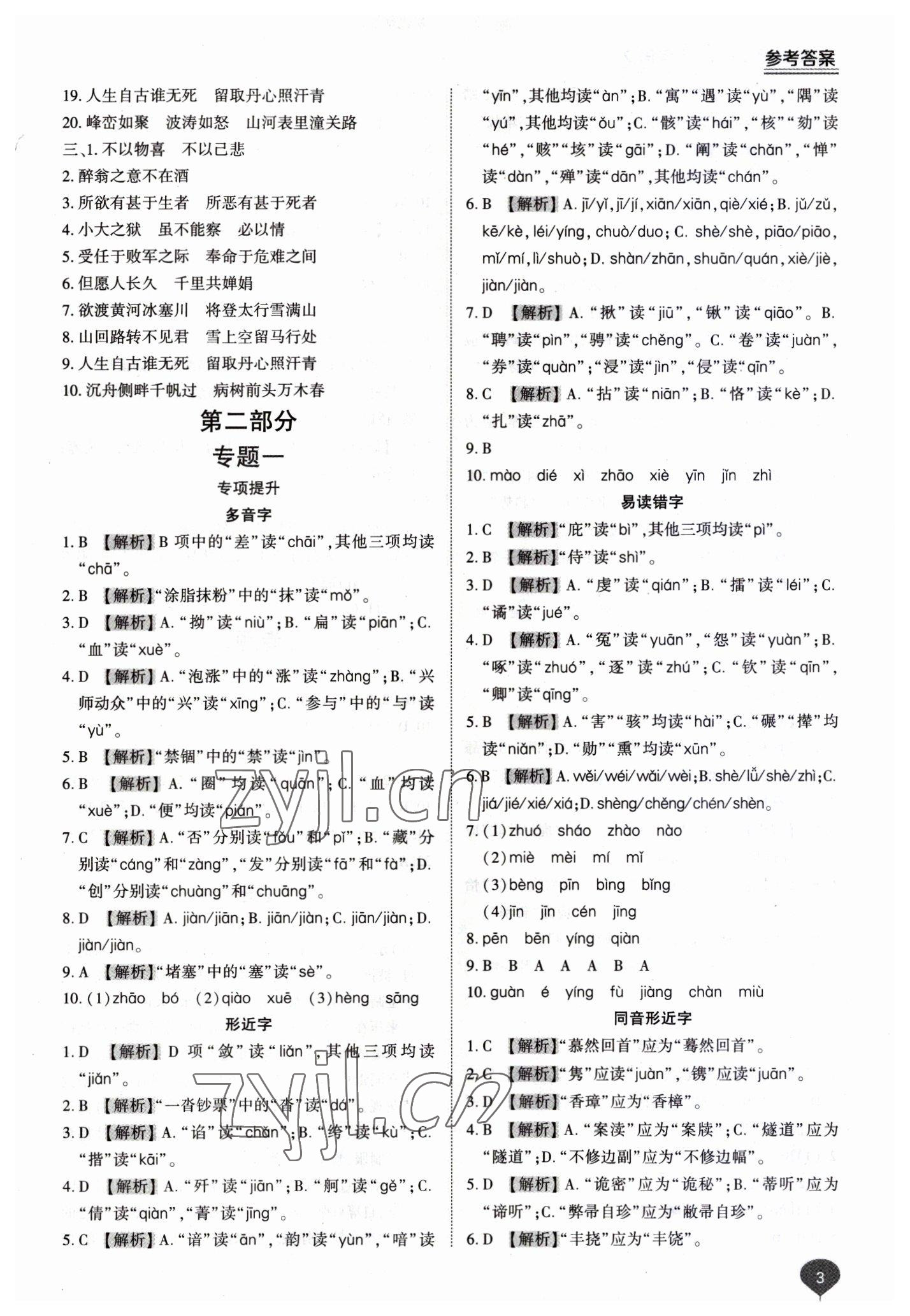 2023年中學(xué)生學(xué)習(xí)報(bào)試題與研究語(yǔ)文中考河南專版 參考答案第3頁(yè)