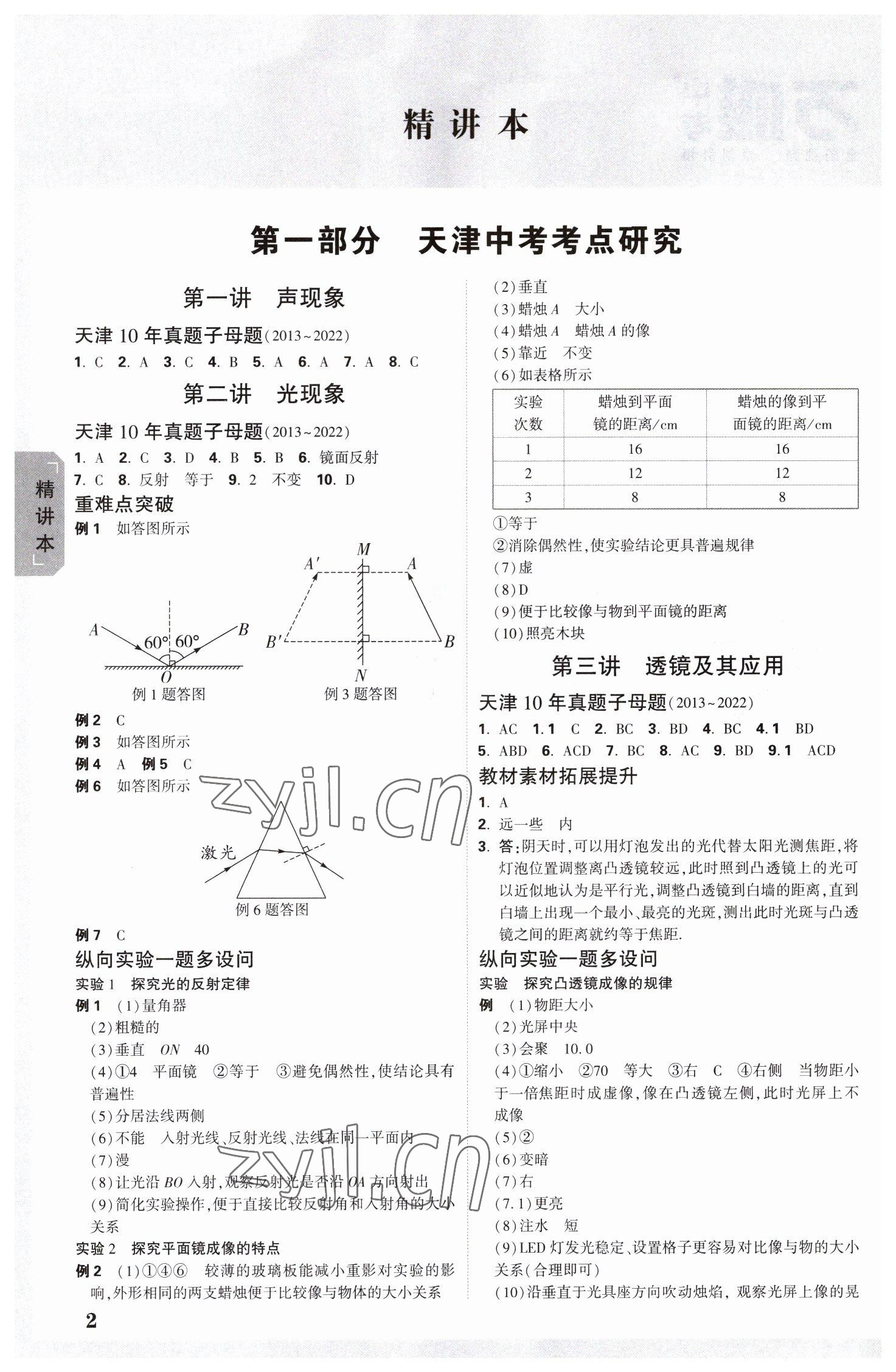 2023年万唯中考试题研究物理中考天津专版 参考答案第1页