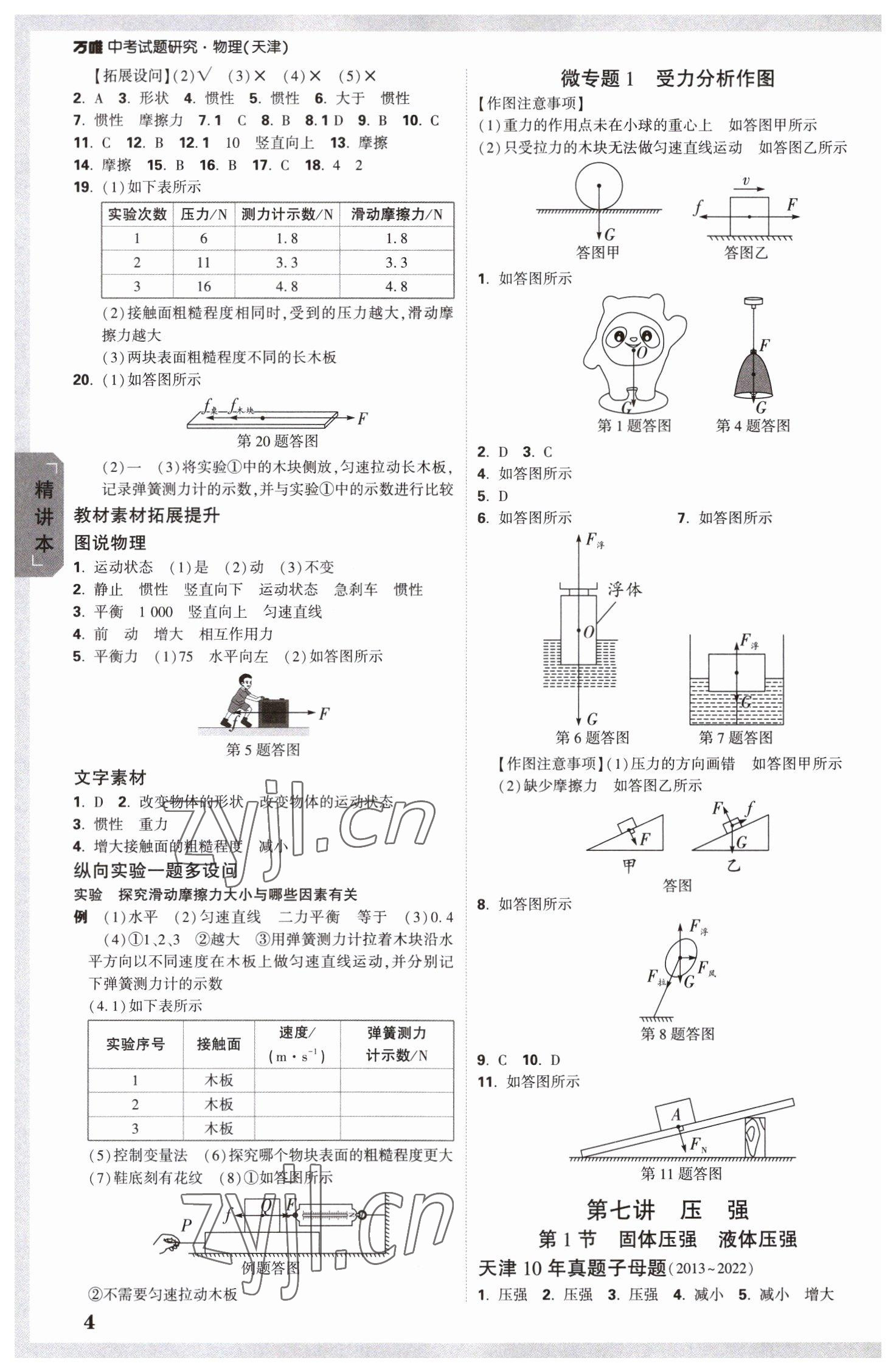 2023年万唯中考试题研究物理中考天津专版 参考答案第3页