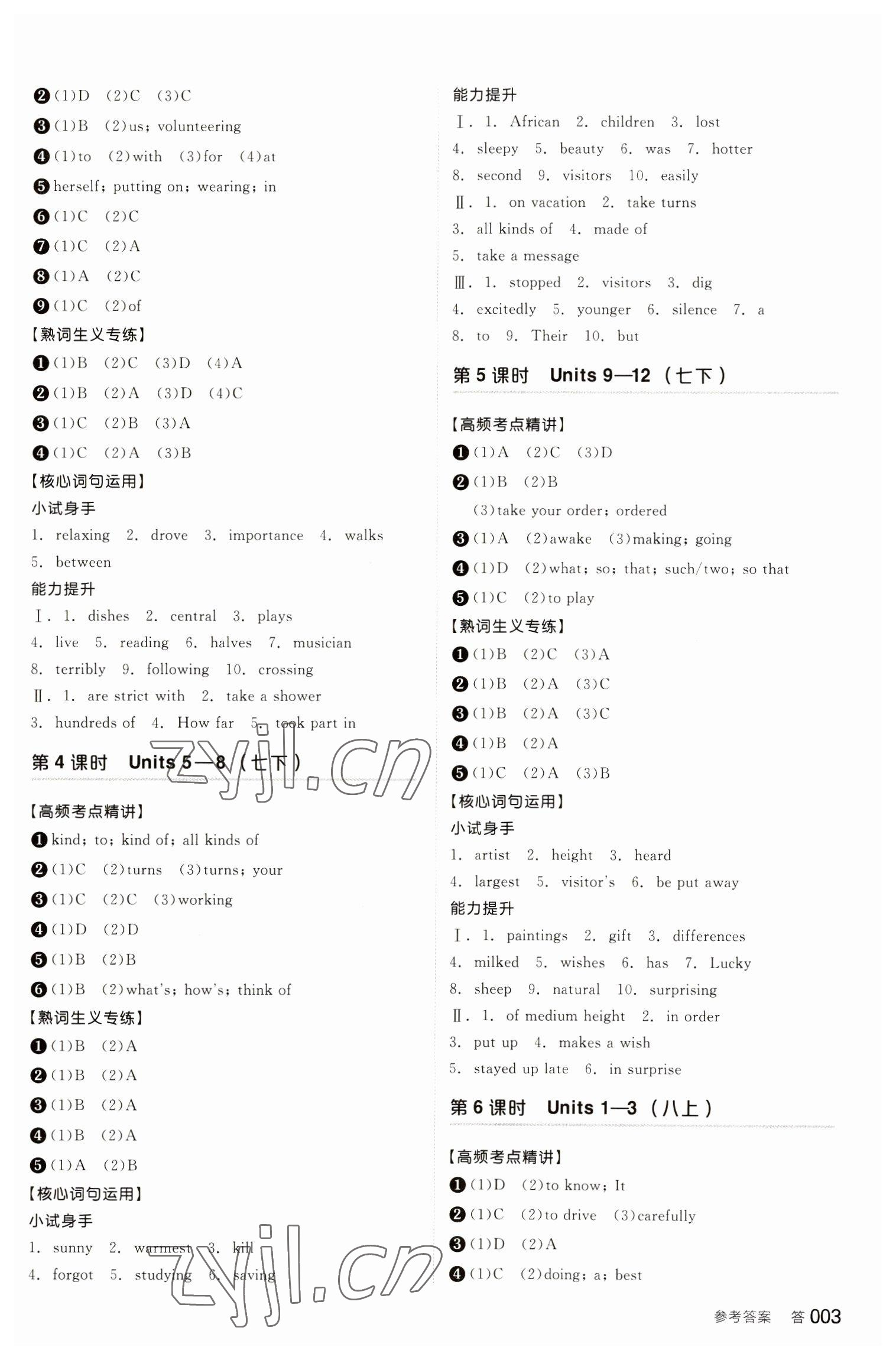 2023年全品中考復(fù)習(xí)方案英語包頭專版 參考答案第2頁