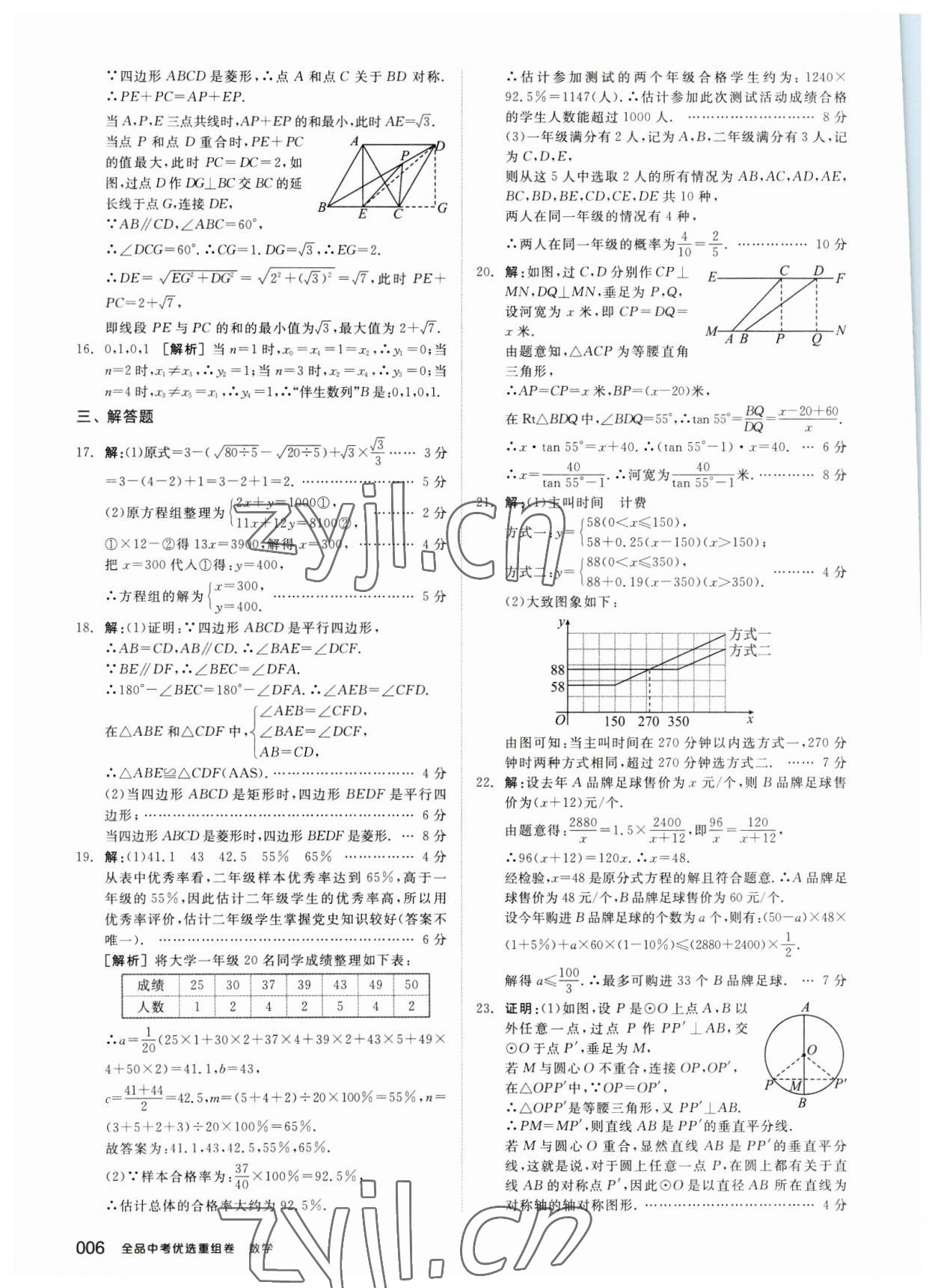 2023年全品中考優(yōu)選重組卷數(shù)學(xué)內(nèi)蒙古專版 參考答案第5頁