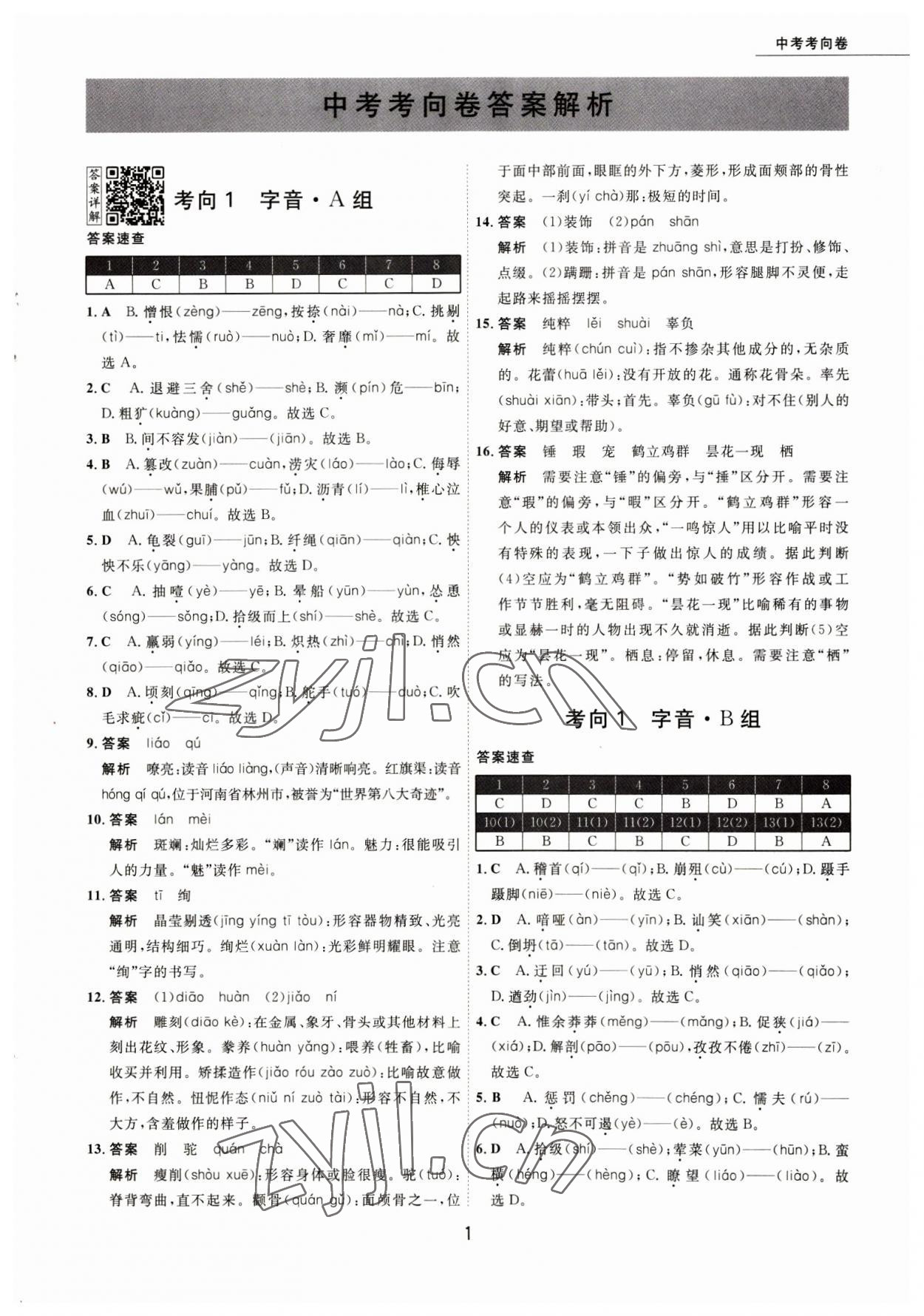 2023年5年中考試卷語(yǔ)文包頭專版 參考答案第1頁(yè)