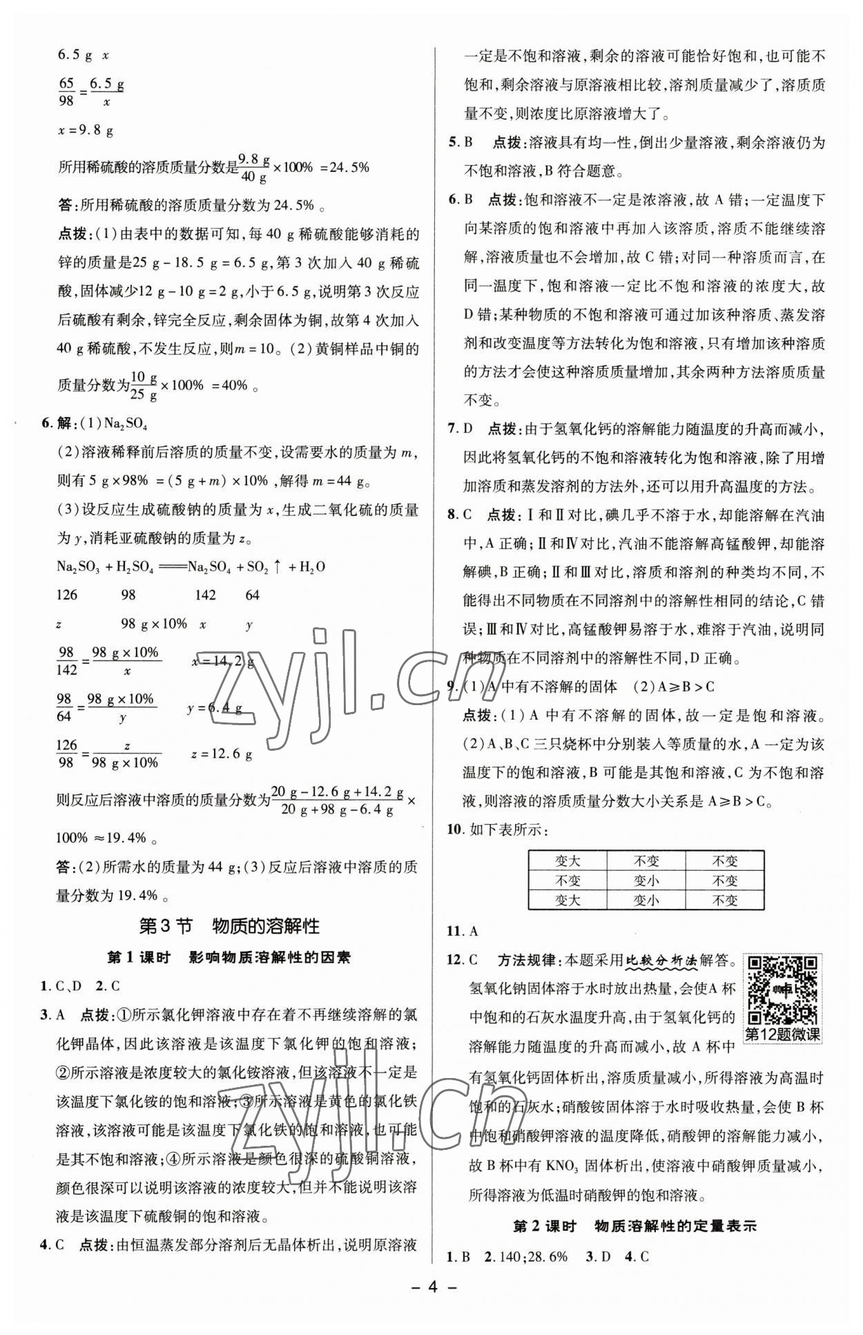 2023年综合应用创新题典中点九年级化学下册沪教版 参考答案第3页