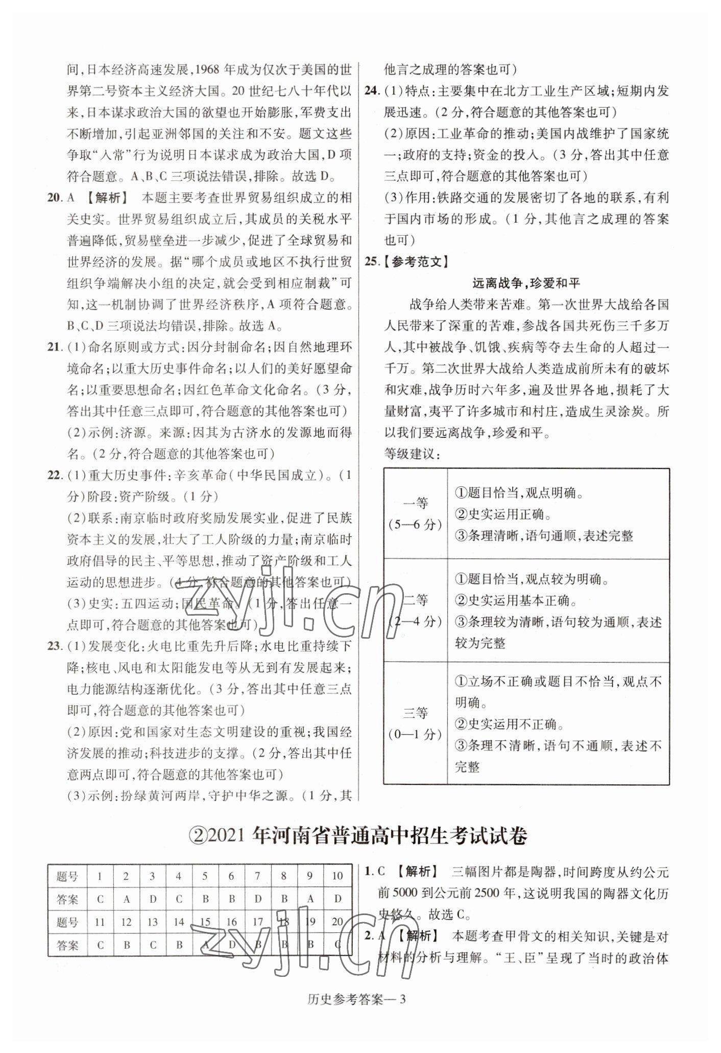 2023年澤睿文化真題匯編卷歷史中考河南專版 參考答案第3頁