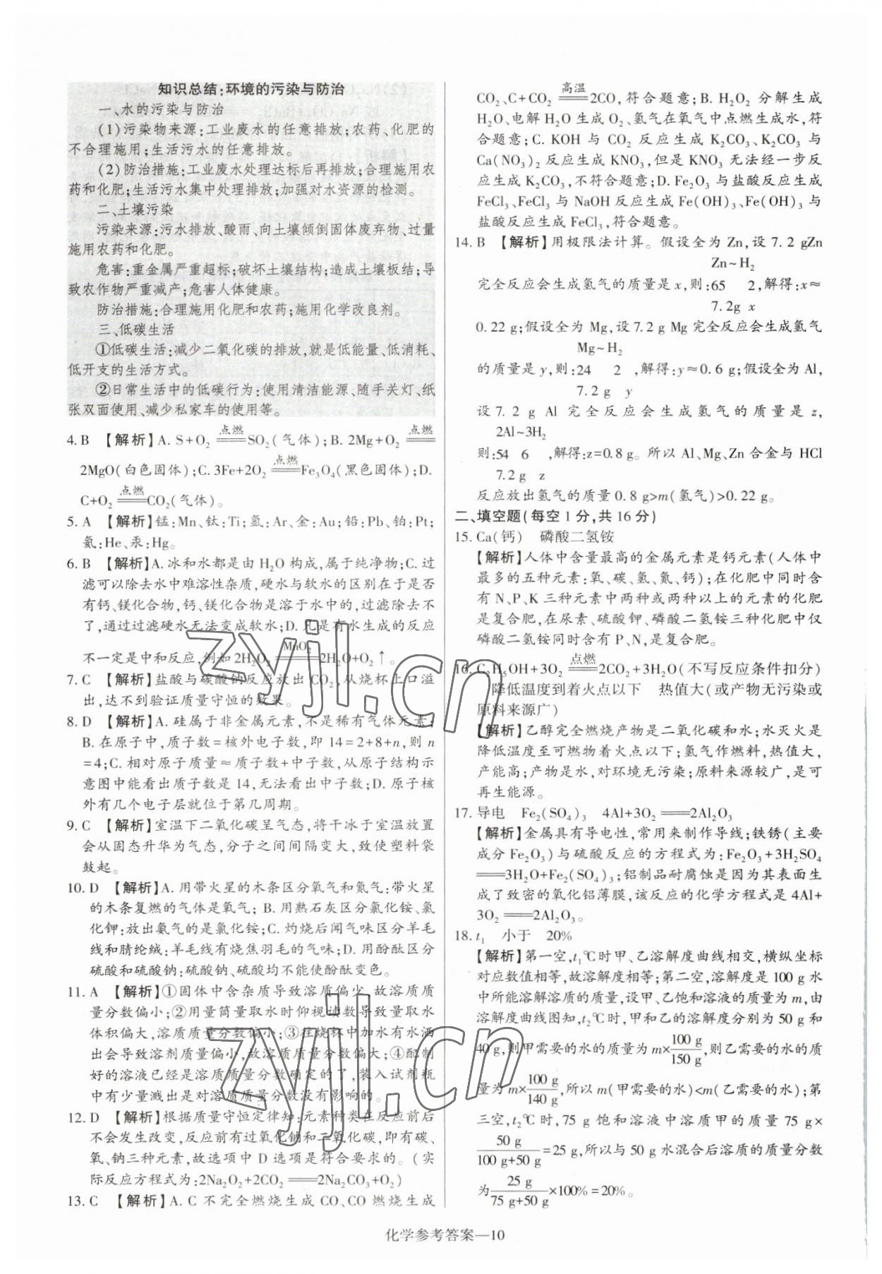 2023年澤睿文化真題匯編卷化學(xué)河南專版 參考答案第10頁(yè)