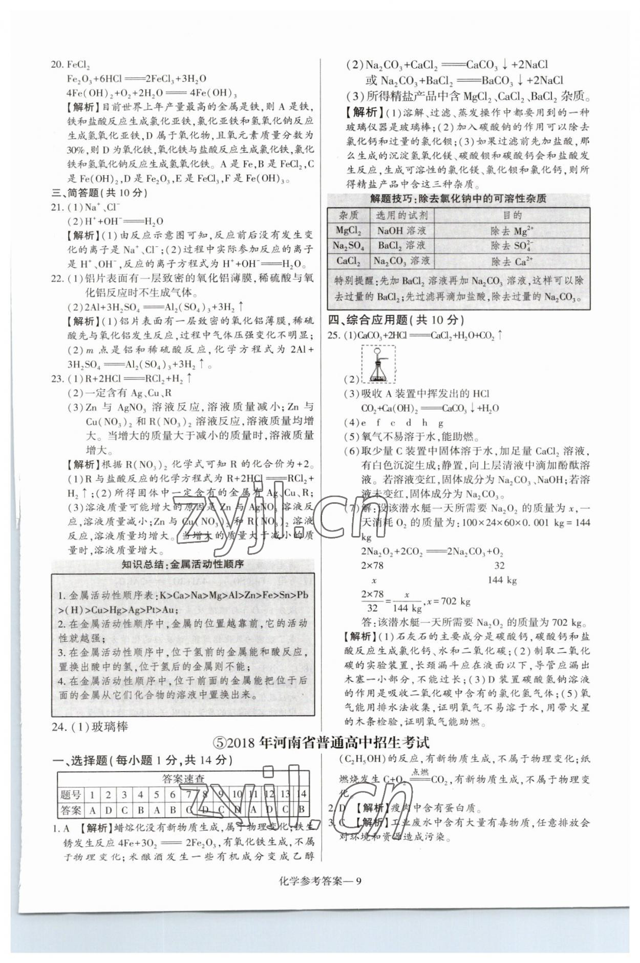 2023年澤睿文化真題匯編卷化學(xué)河南專版 參考答案第9頁