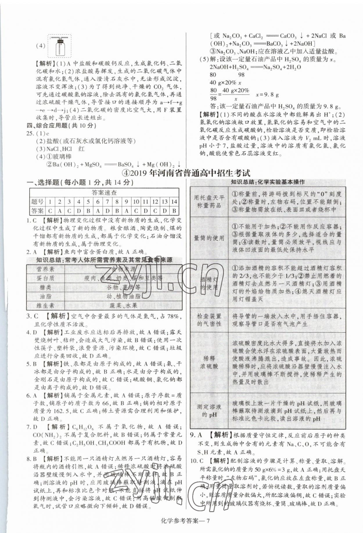 2023年澤睿文化真題匯編卷化學(xué)河南專版 參考答案第7頁