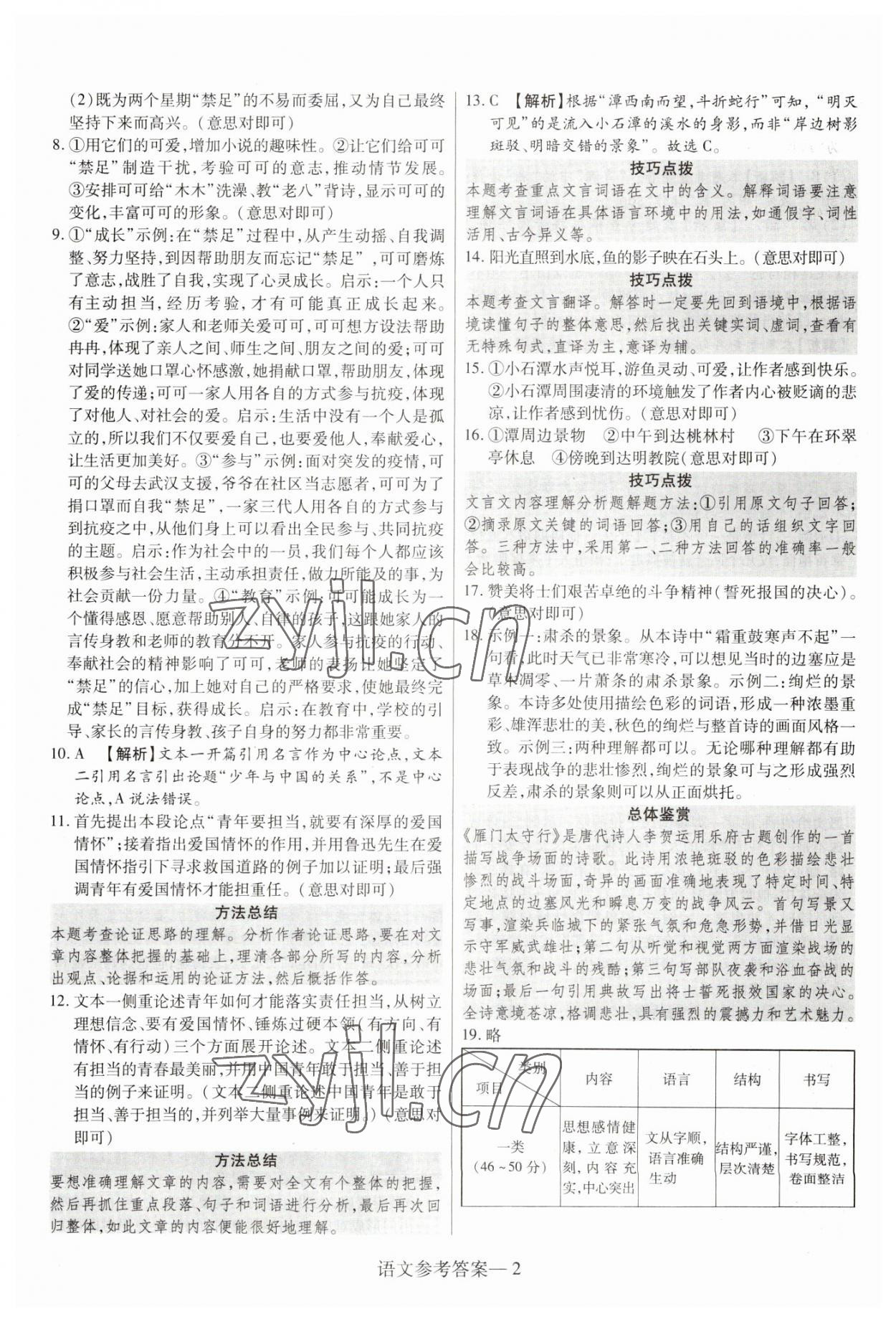 2023年澤睿文化真題匯編卷語文中考河南專版 參考答案第2頁