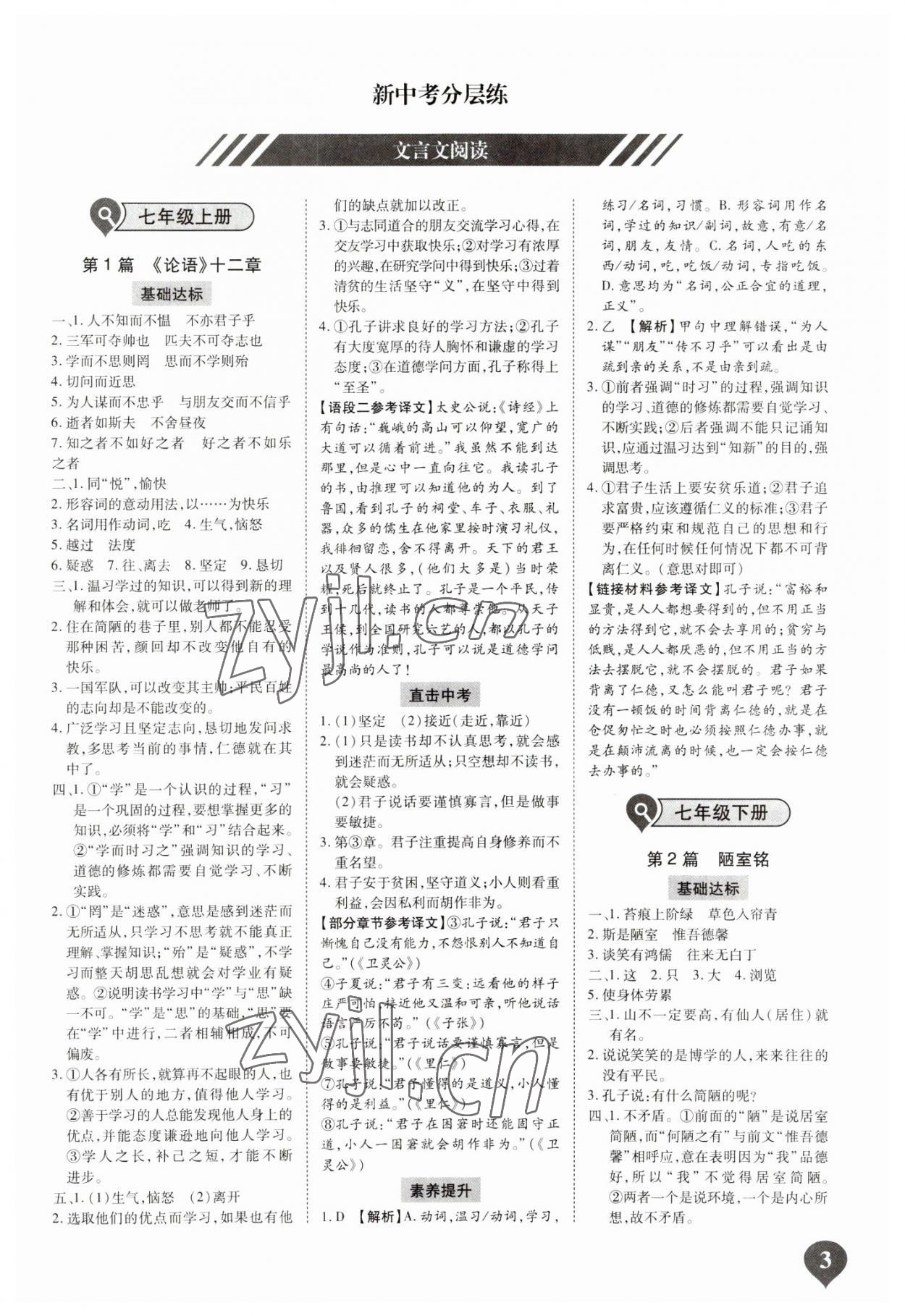 2023年中考古詩(shī)文閱讀 參考答案第2頁(yè)