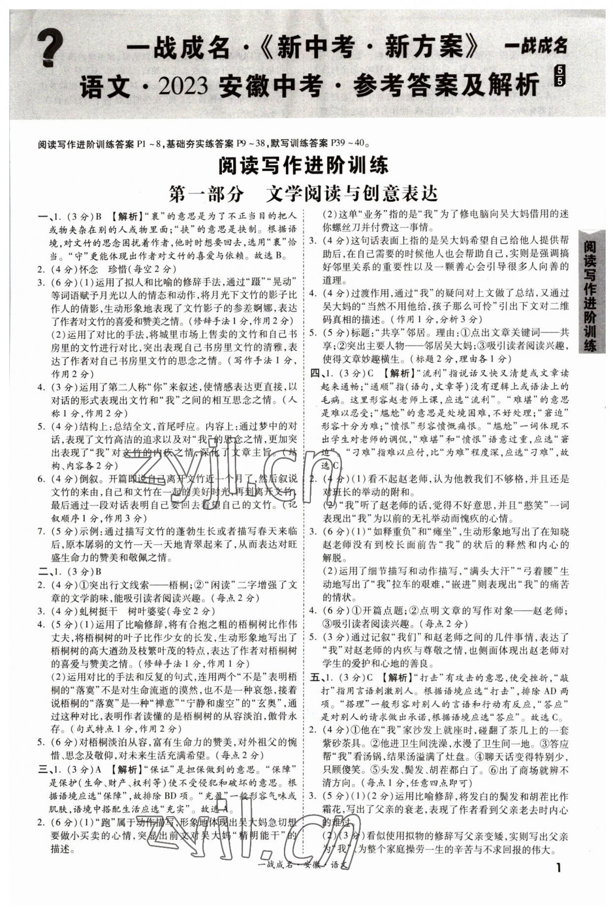 2023年一战成名考前新方案语文人教版安徽专版 第1页