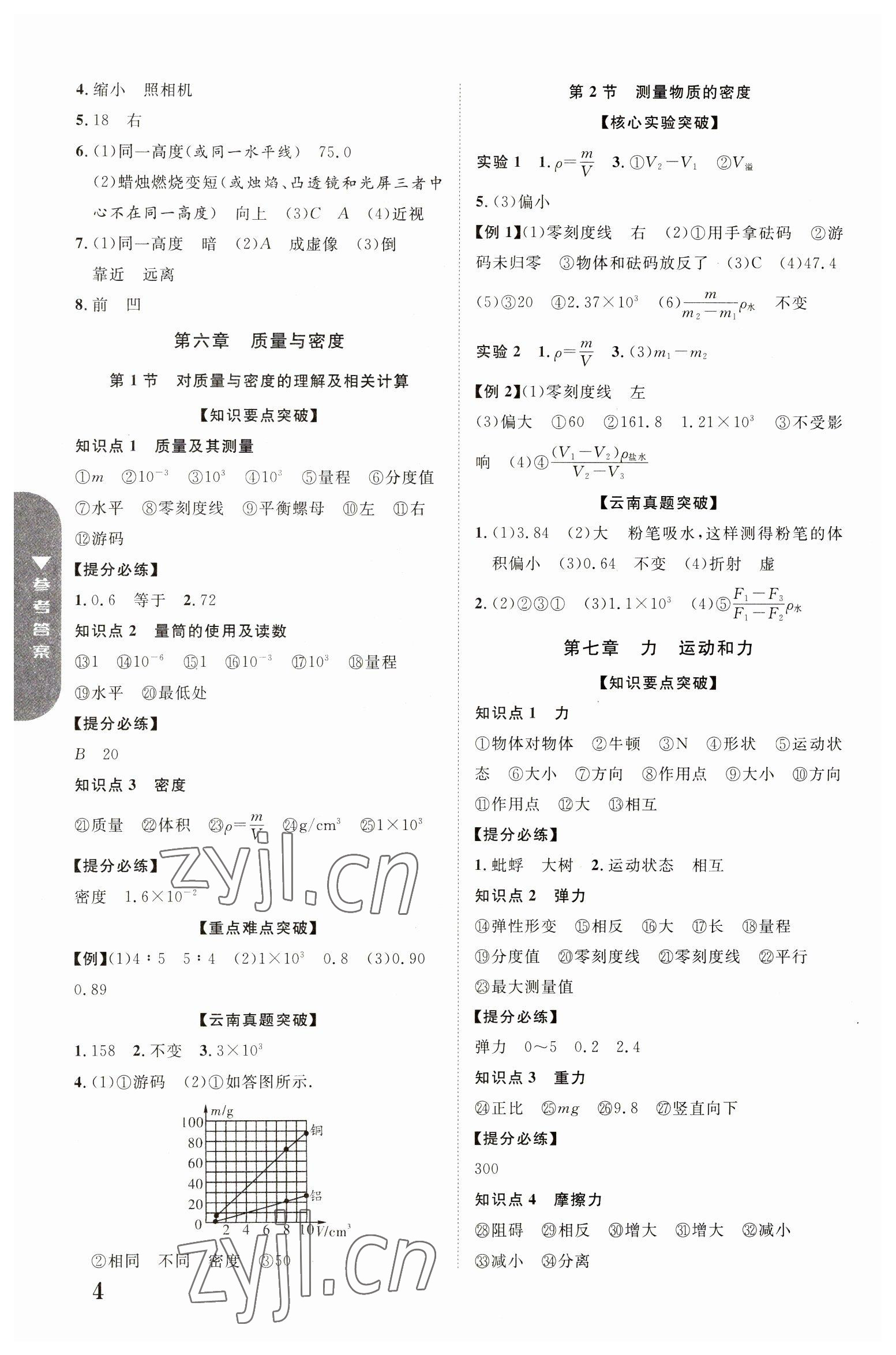 2023年中教联云南中考新突破物理 参考答案第4页