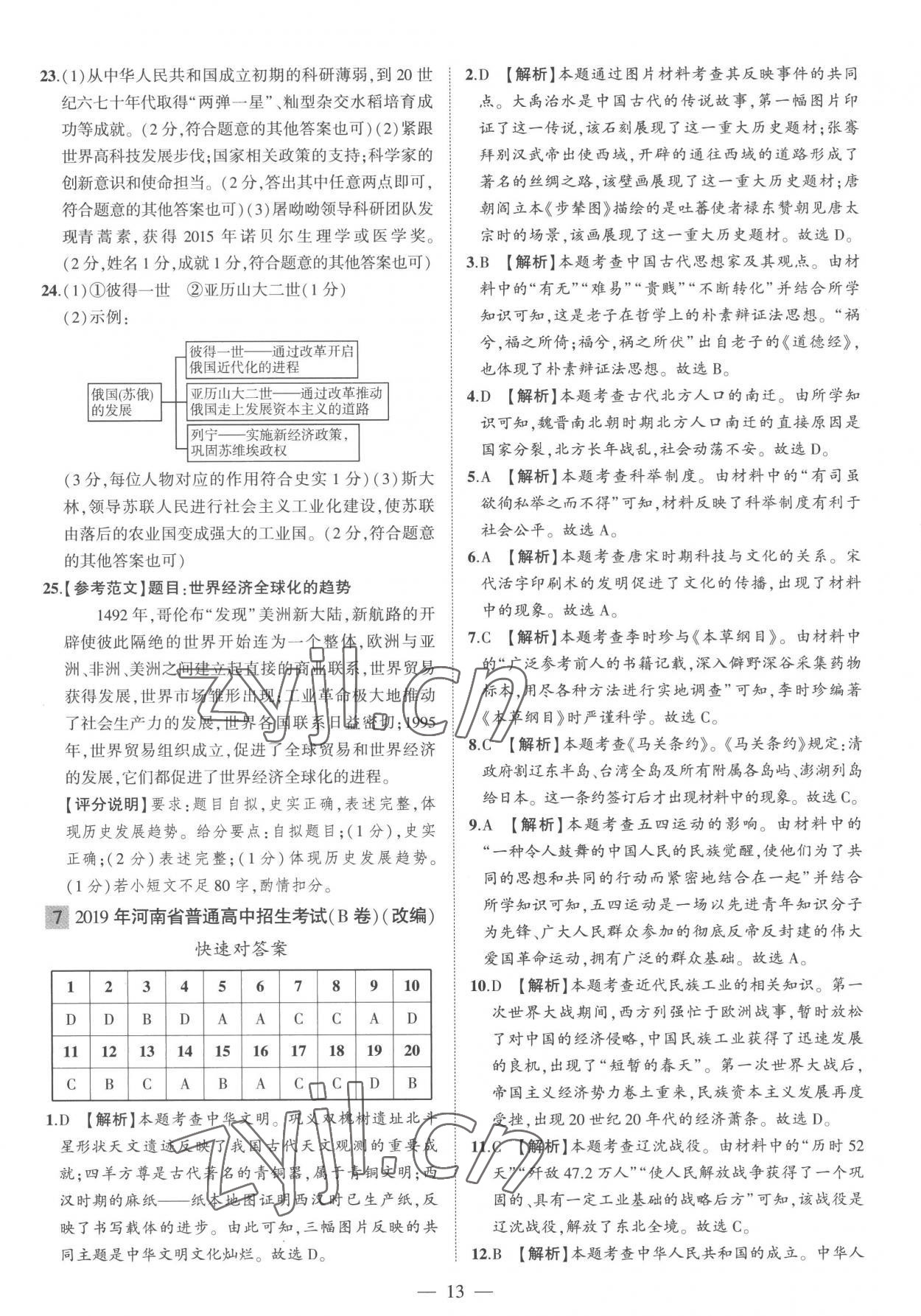 2023年优学教育河南中考试题精编历史精华版 参考答案第13页