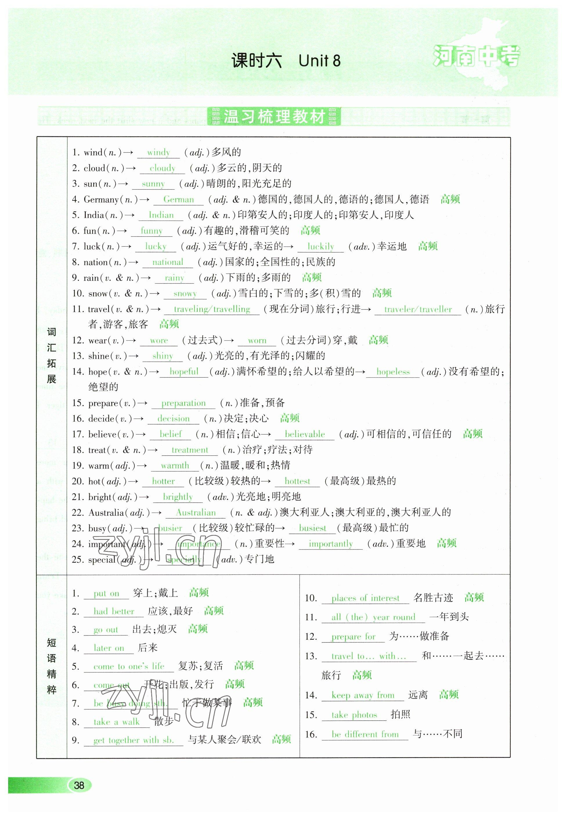 2023年河南中考命題非常解讀英語課標(biāo)版 參考答案第38頁