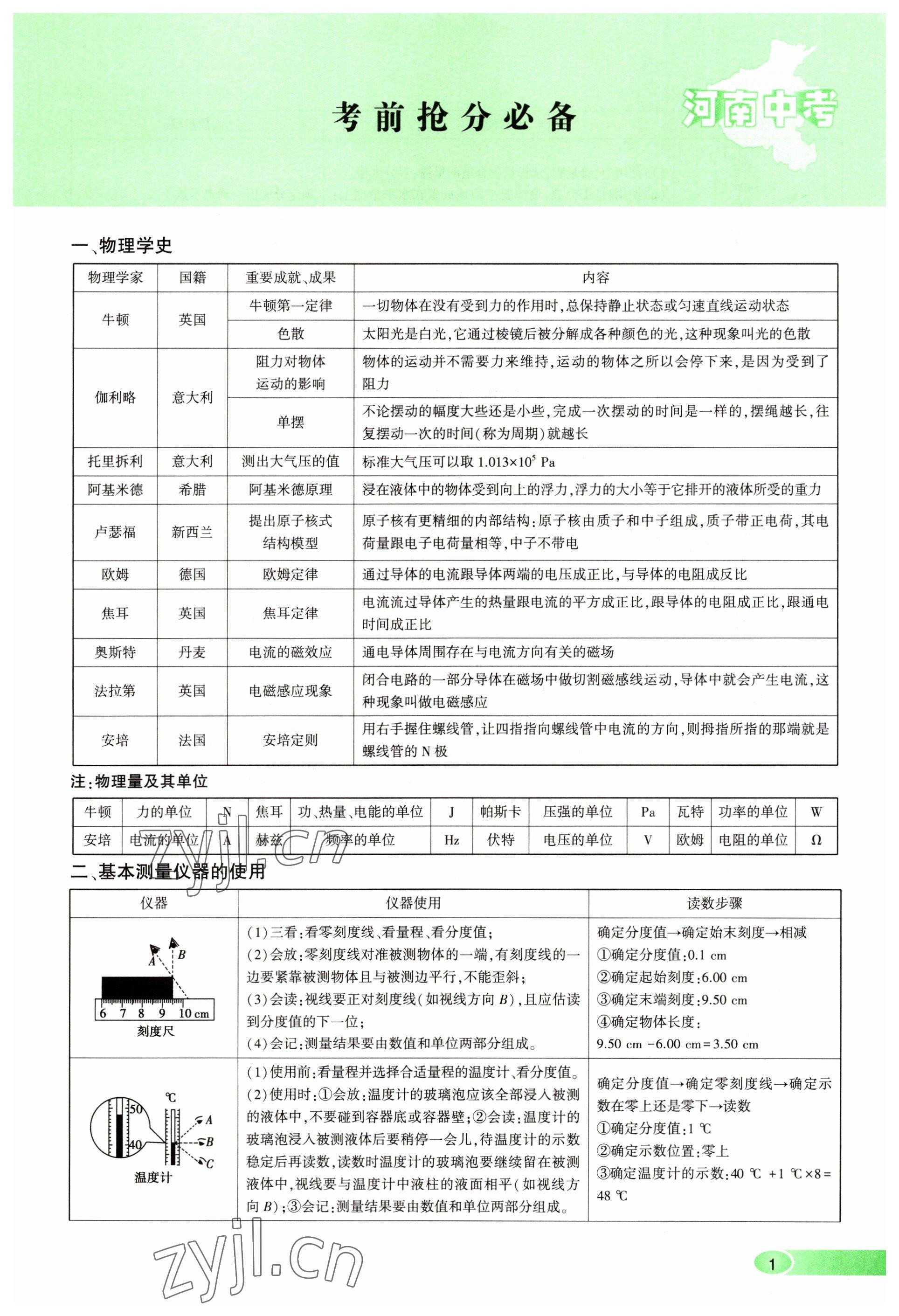 2023年河南中考命題非常解讀物理 參考答案第1頁