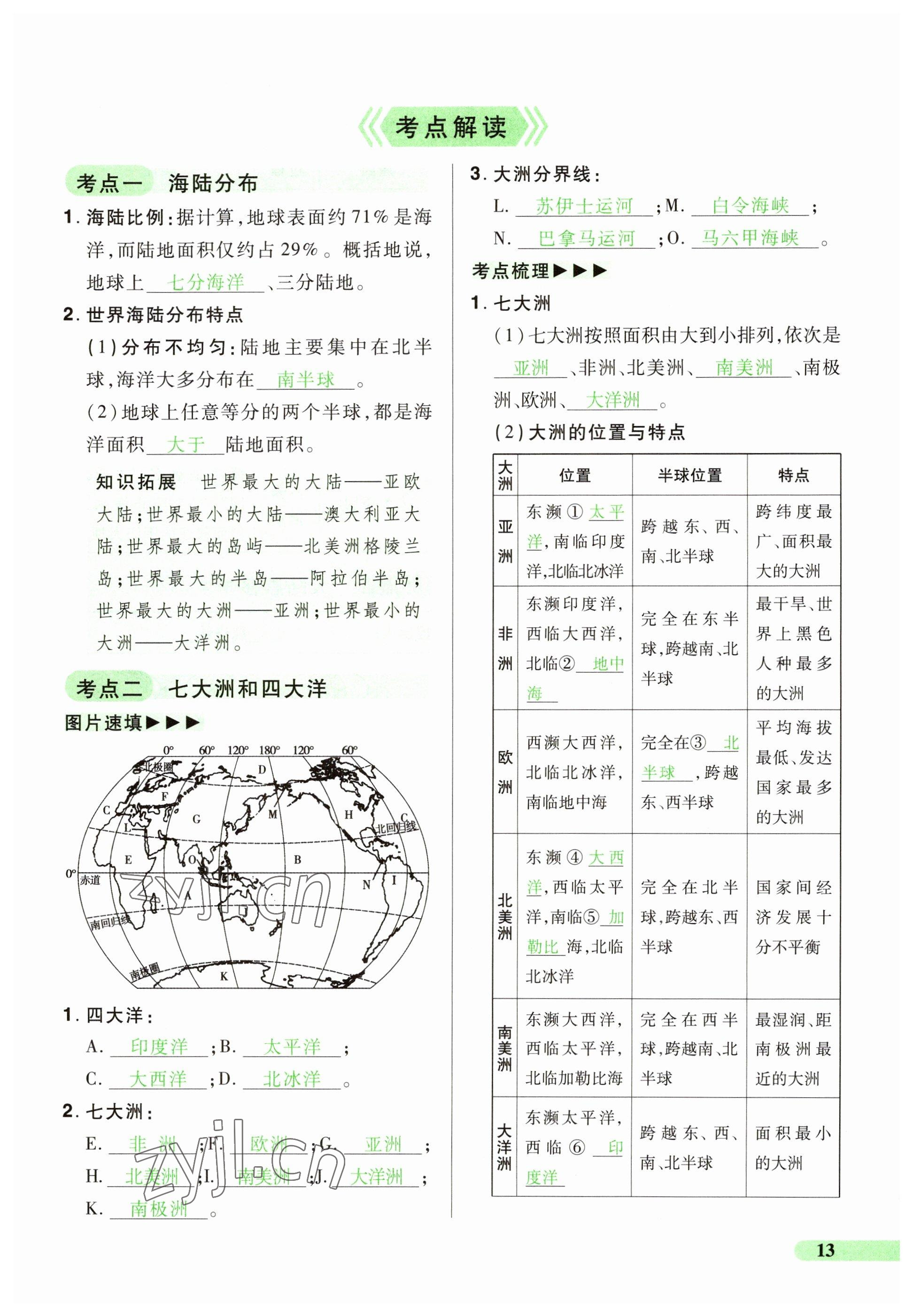 2023年国华教育中考夺冠地理河南专版&nbsp;参考答案第13页