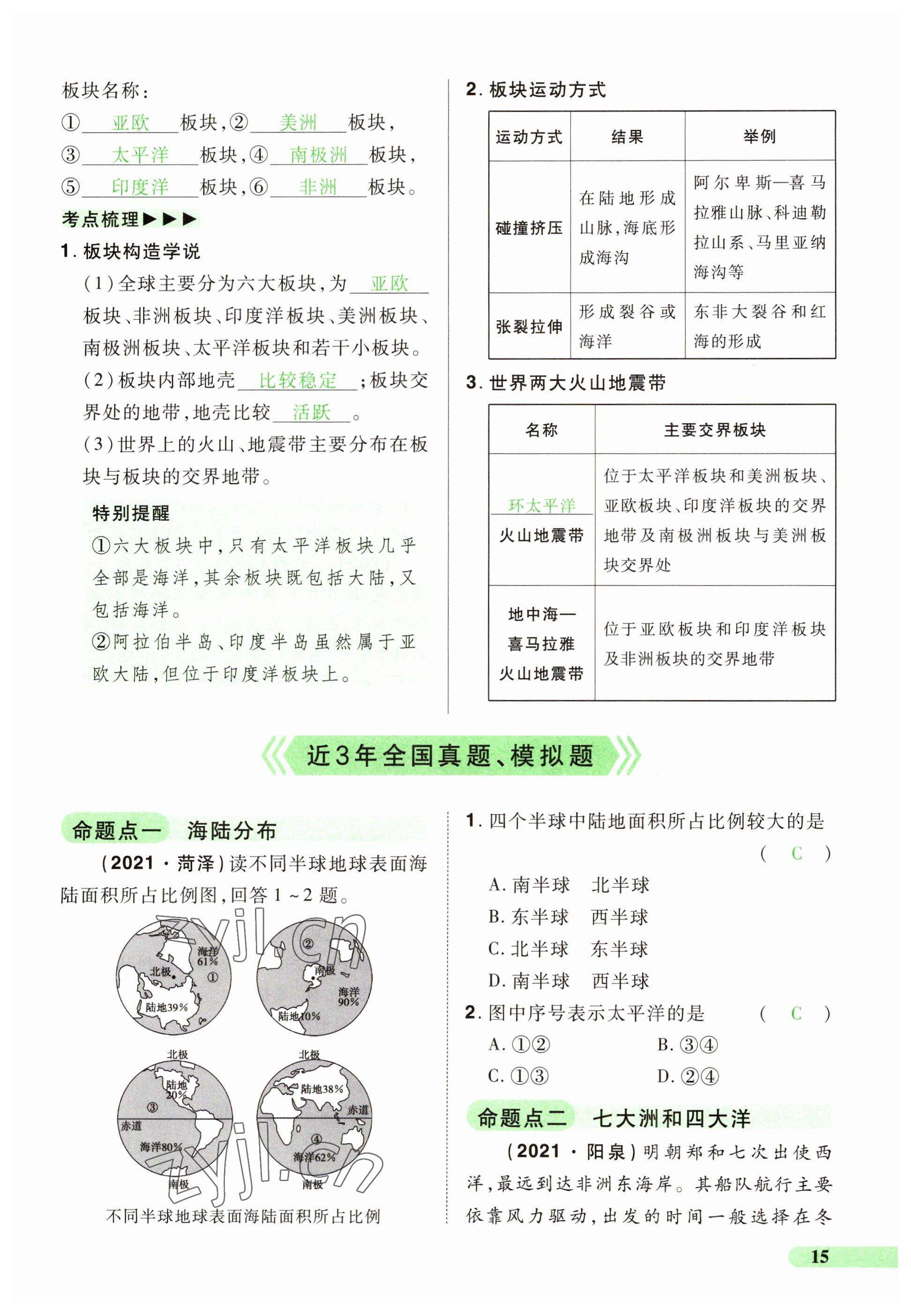 2023年国华教育中考夺冠地理河南专版&nbsp;参考答案第15页