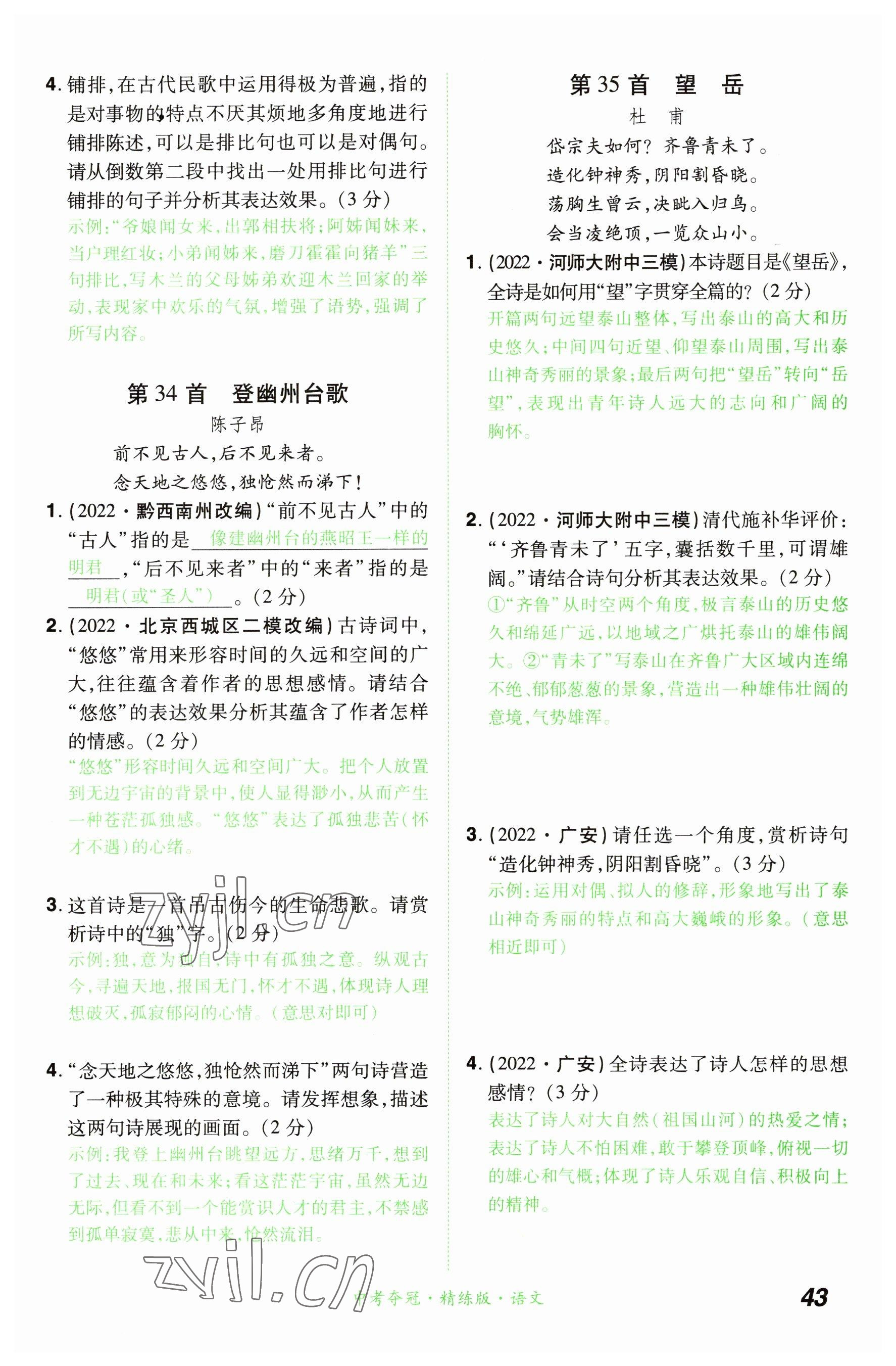 2023年國華教育中考奪冠語文河南專版 參考答案第43頁
