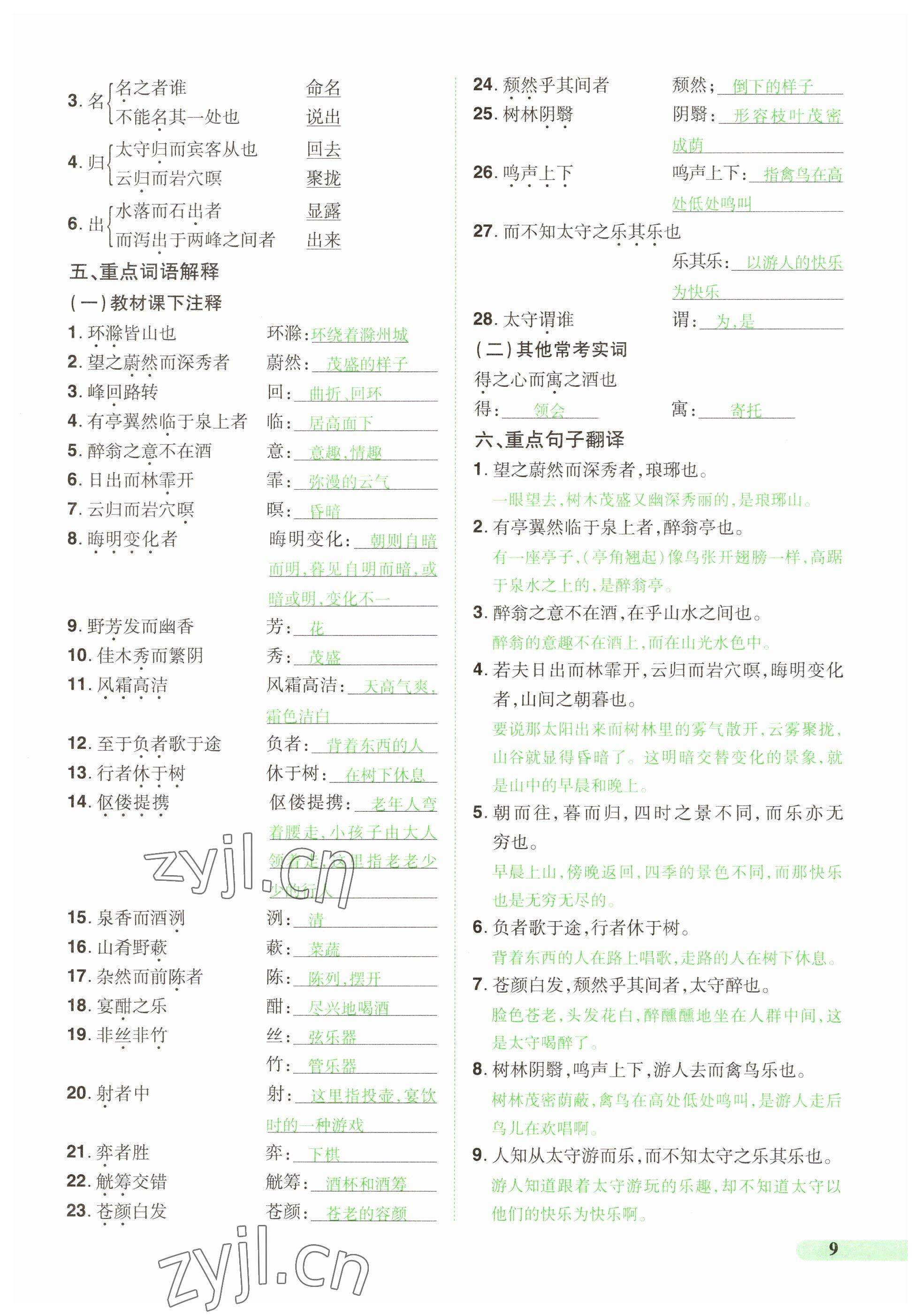 2023年國華教育中考奪冠語文河南專版 參考答案第9頁