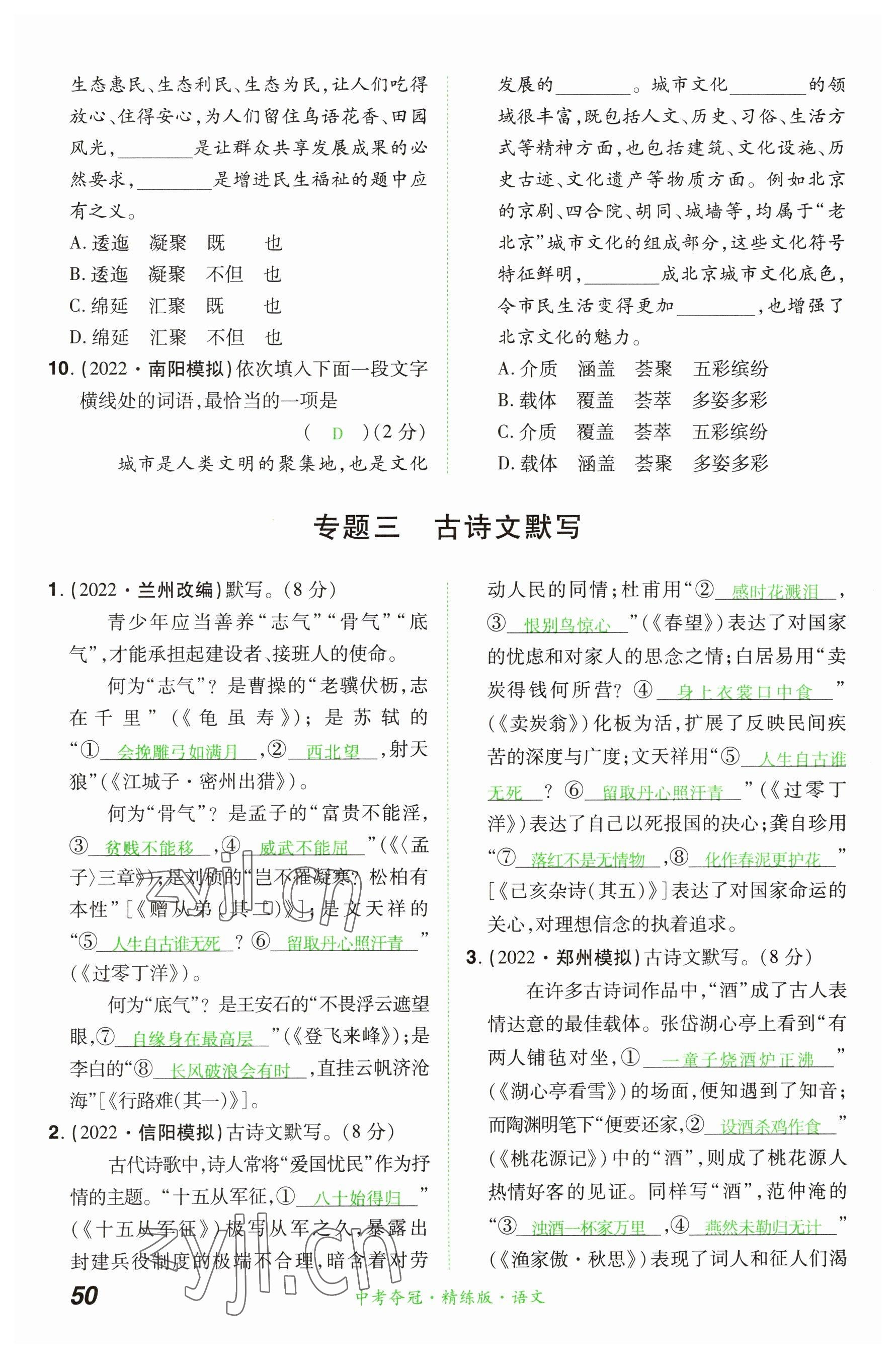 2023年國華教育中考奪冠語文河南專版 參考答案第50頁
