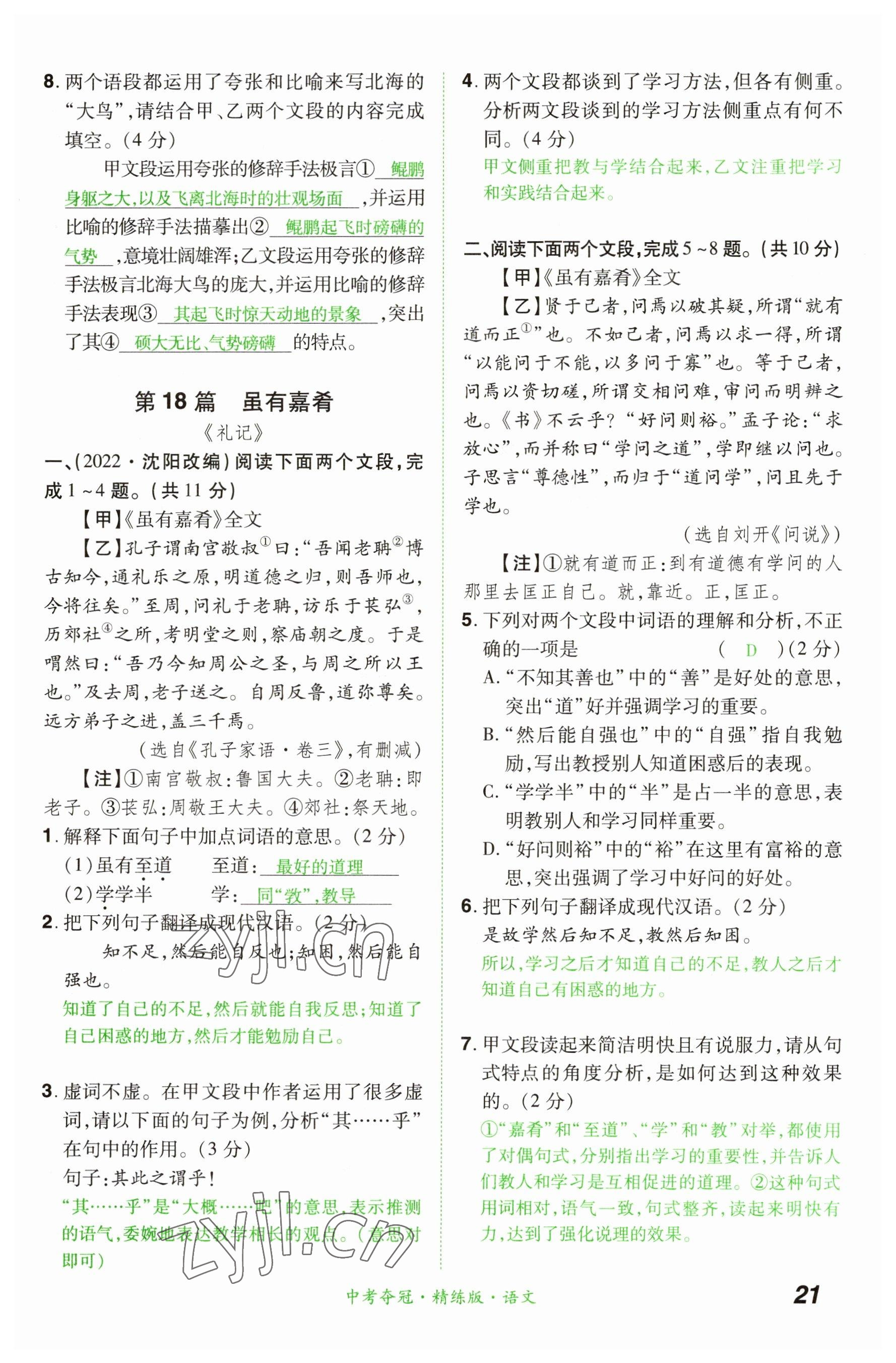 2023年國華教育中考奪冠語文河南專版 參考答案第21頁
