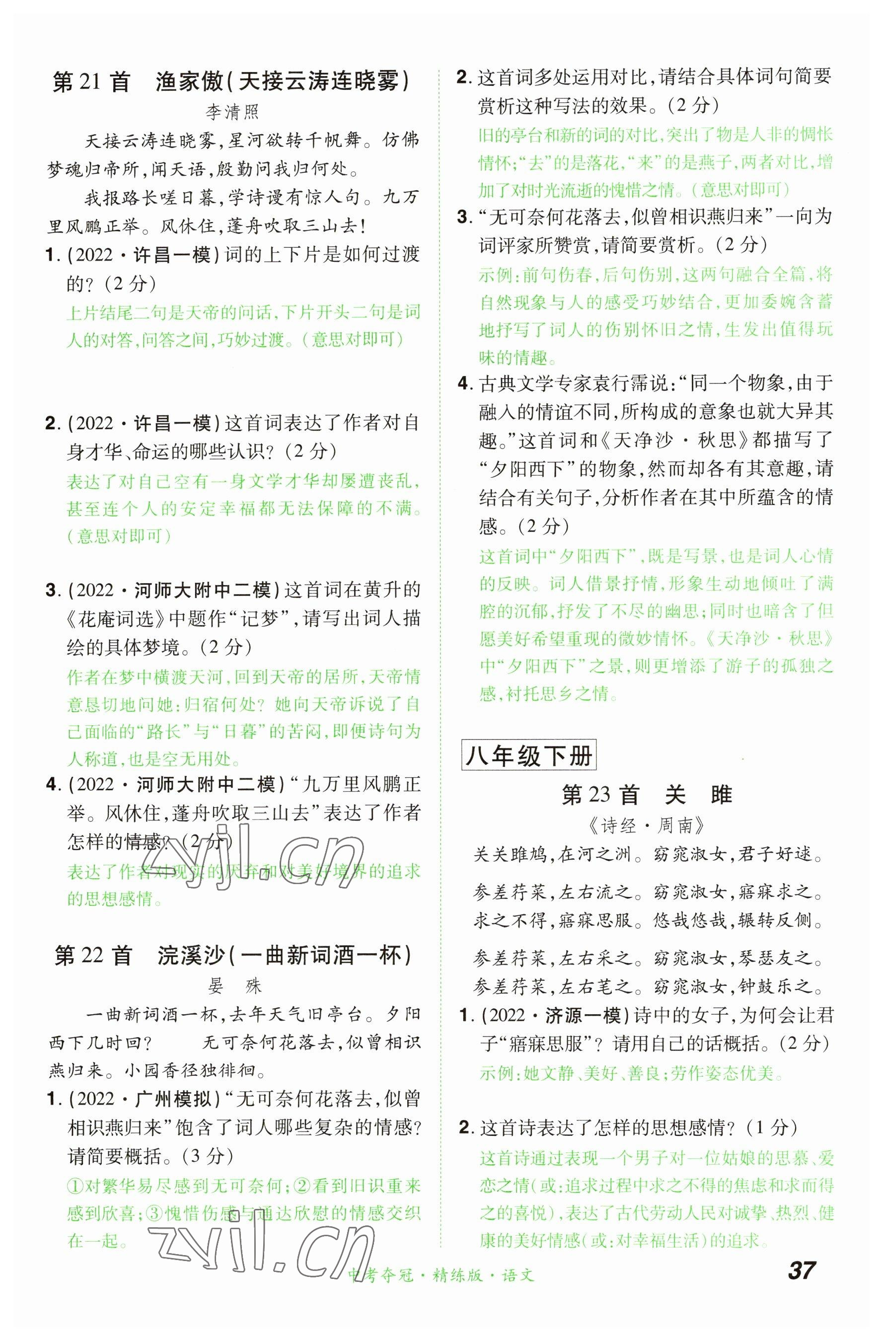 2023年國華教育中考奪冠語文河南專版 參考答案第37頁