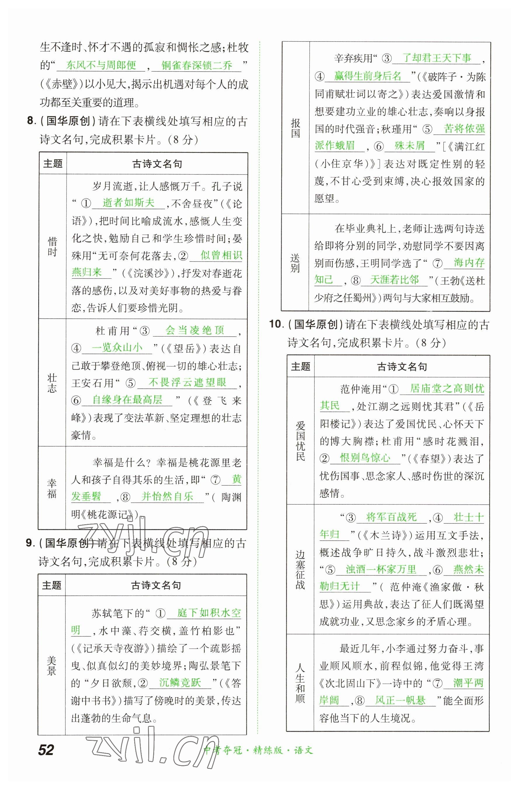 2023年國華教育中考奪冠語文河南專版 參考答案第52頁