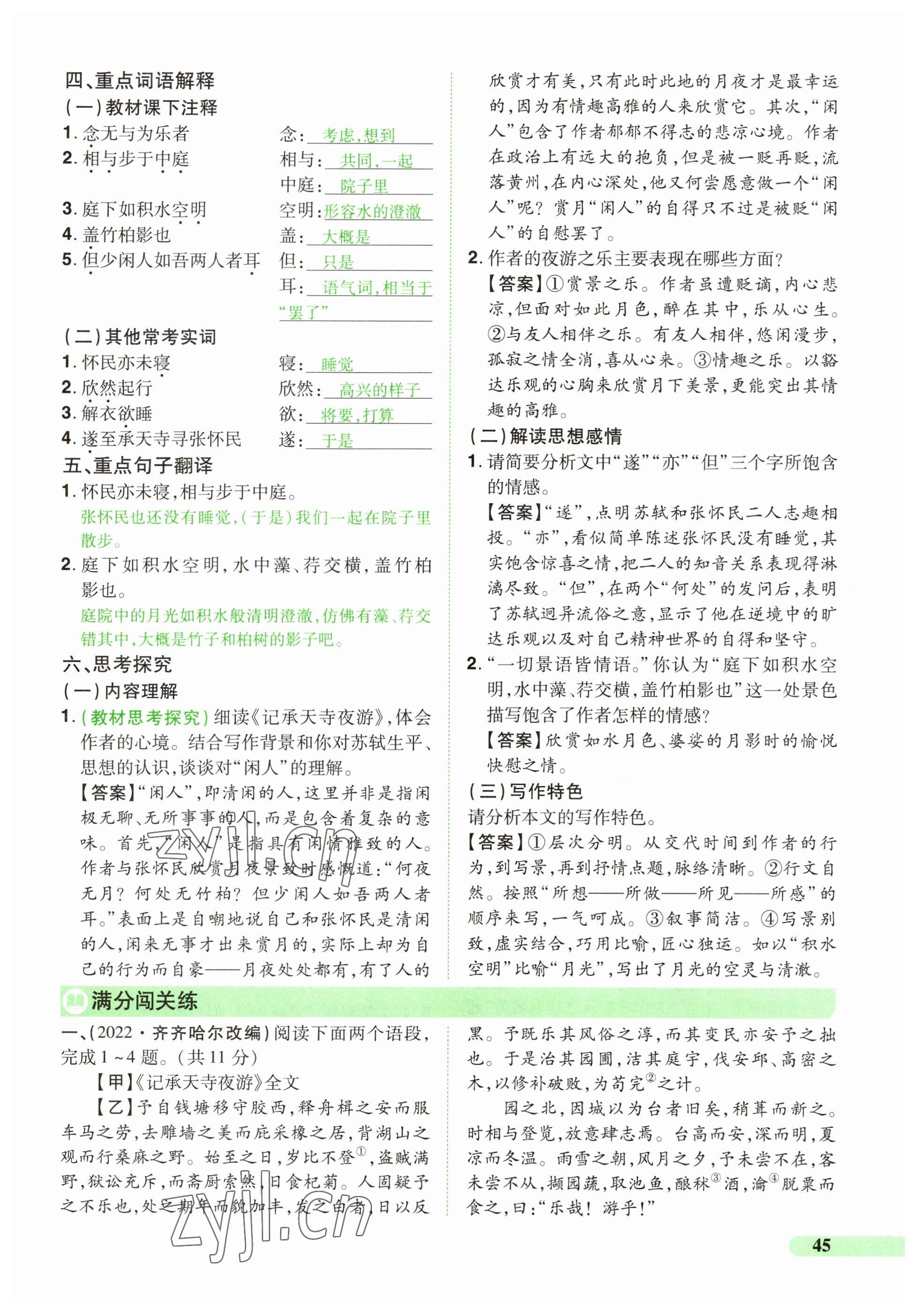 2023年國華教育中考奪冠語文河南專版 參考答案第45頁