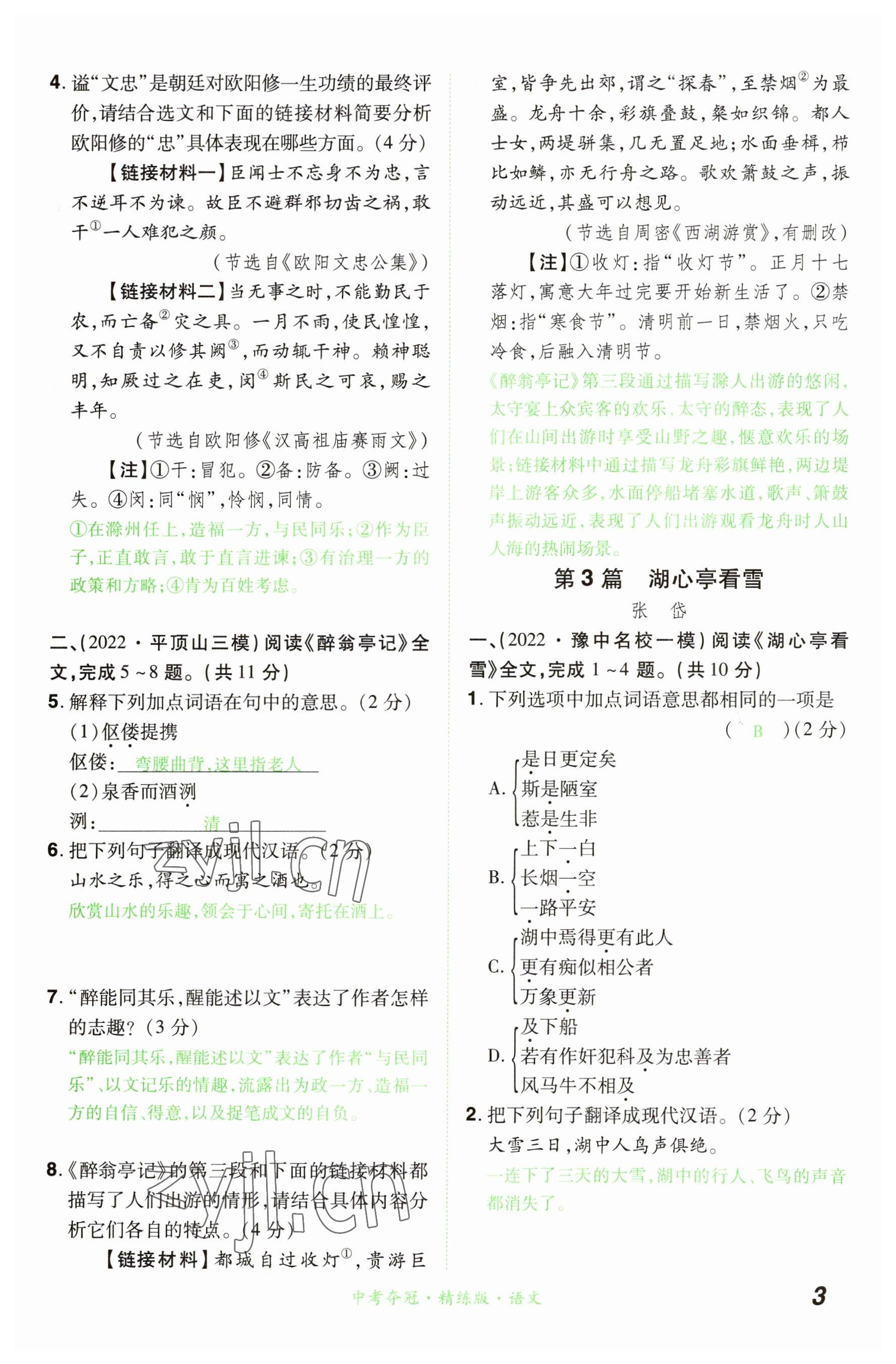 2023年國華教育中考奪冠語文河南專版 參考答案第3頁
