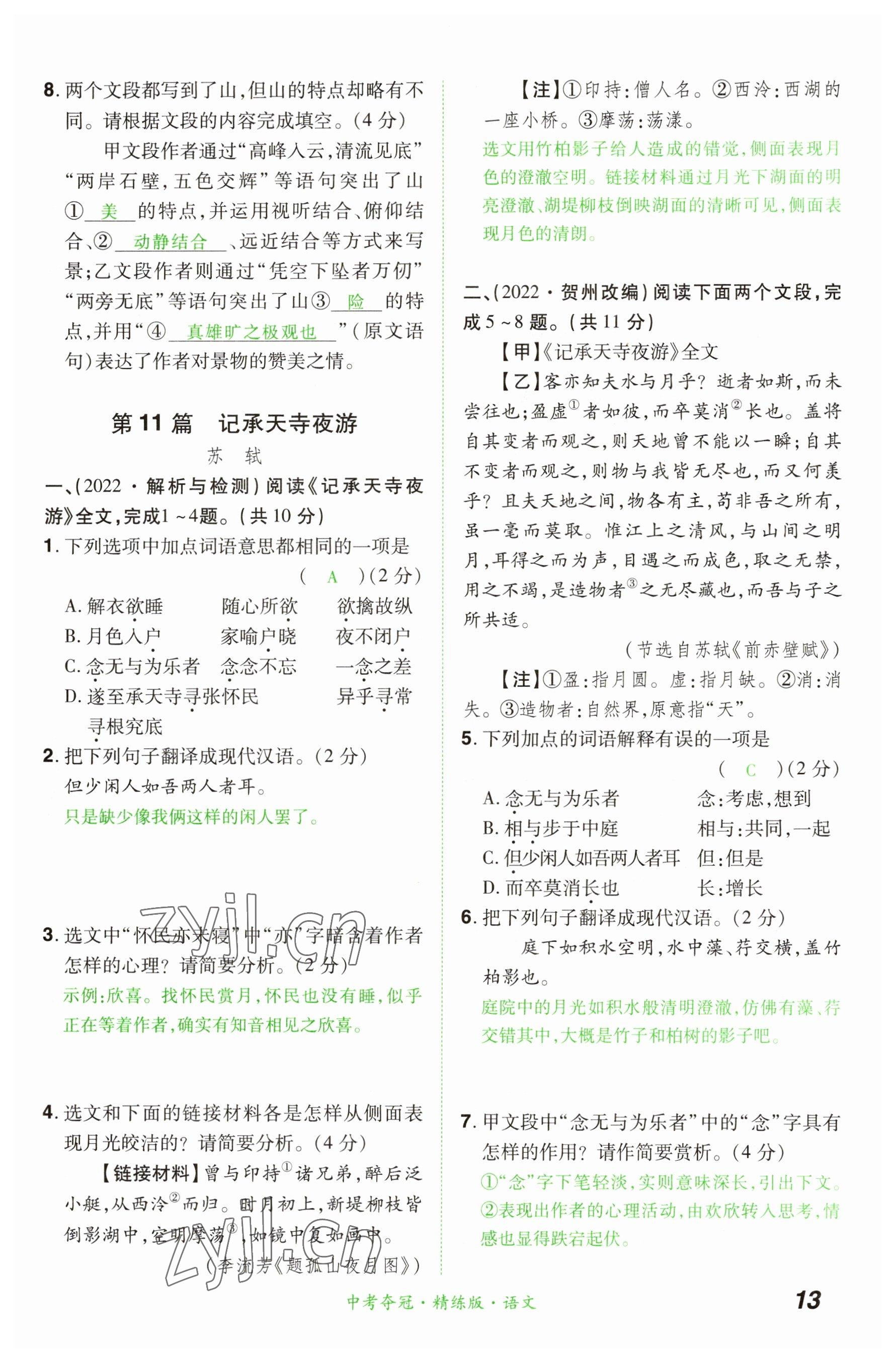 2023年國華教育中考奪冠語文河南專版 參考答案第13頁