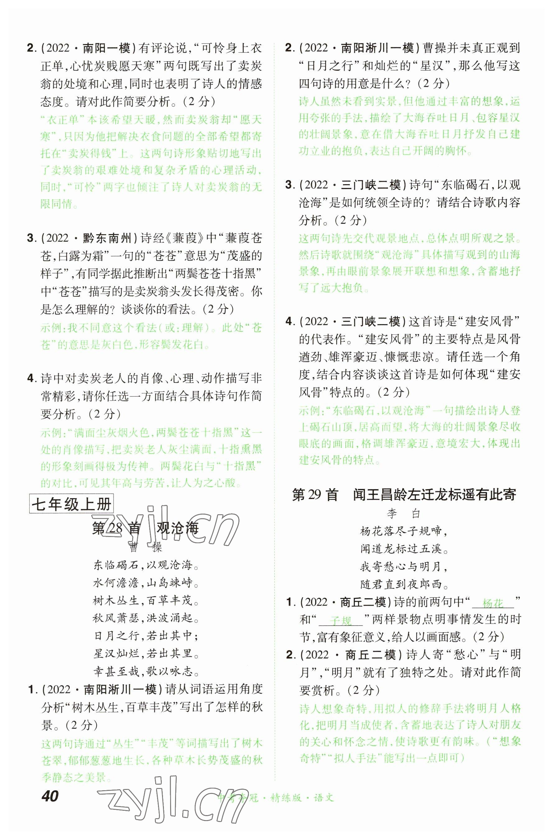 2023年國華教育中考奪冠語文河南專版 參考答案第40頁