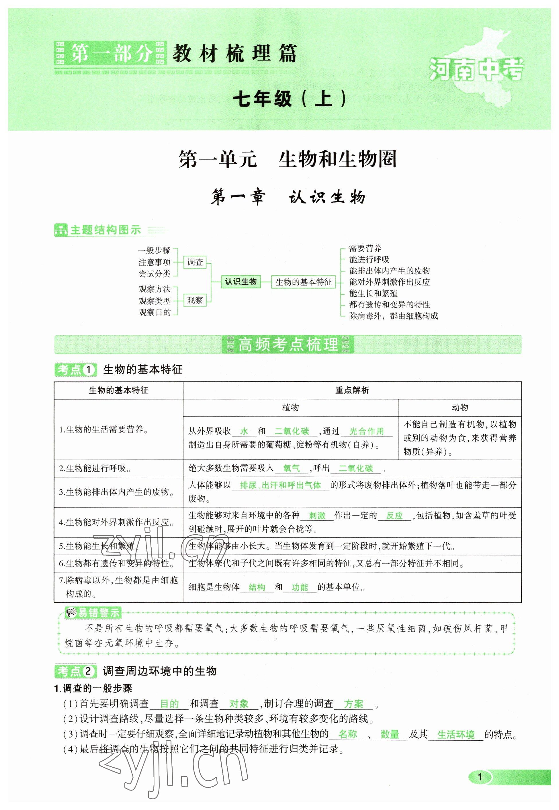 2023年河南中考命題非常解讀生物 參考答案第1頁