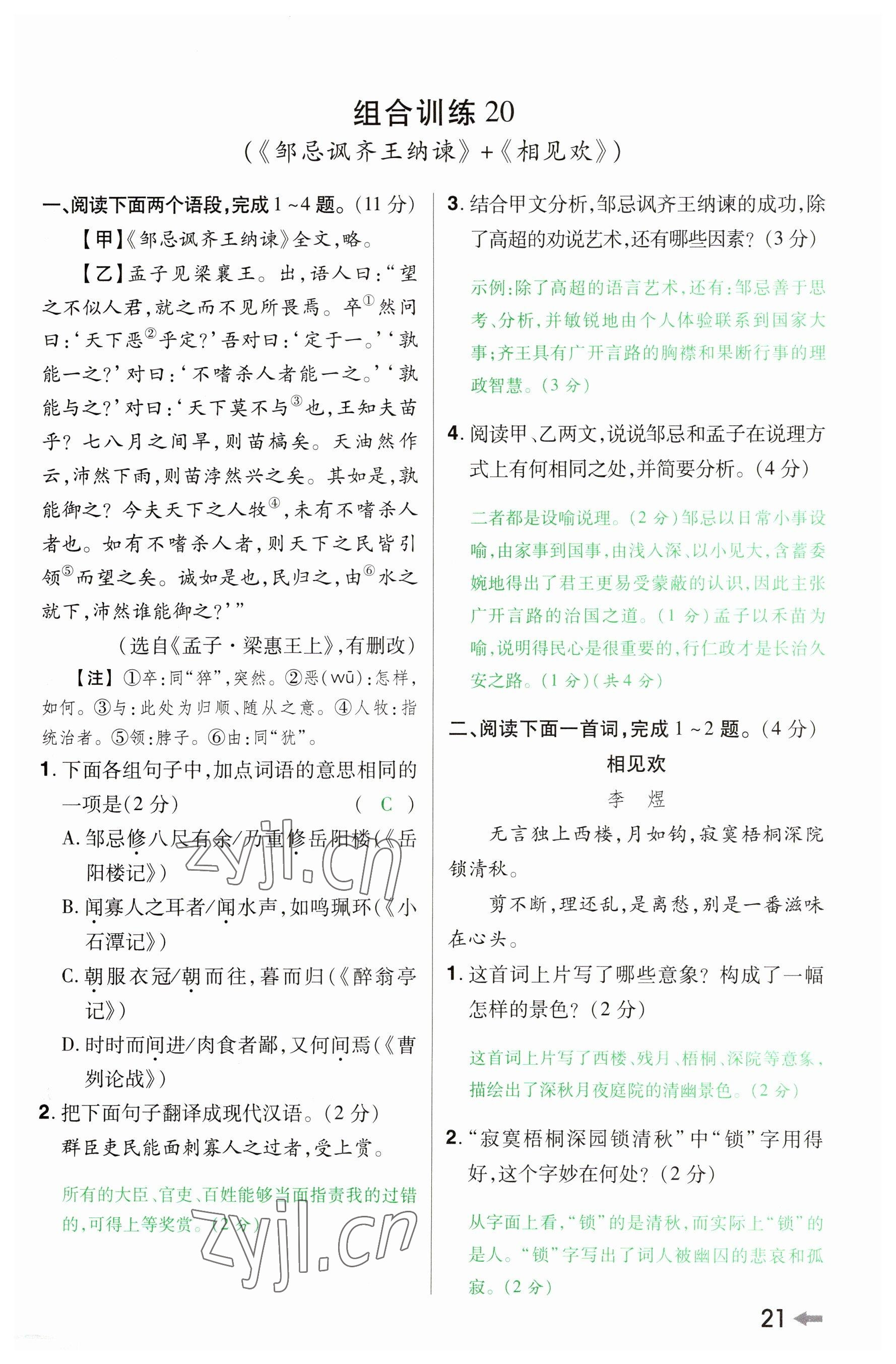 2023年領(lǐng)揚(yáng)文化中考研究語文河南專版 參考答案第20頁