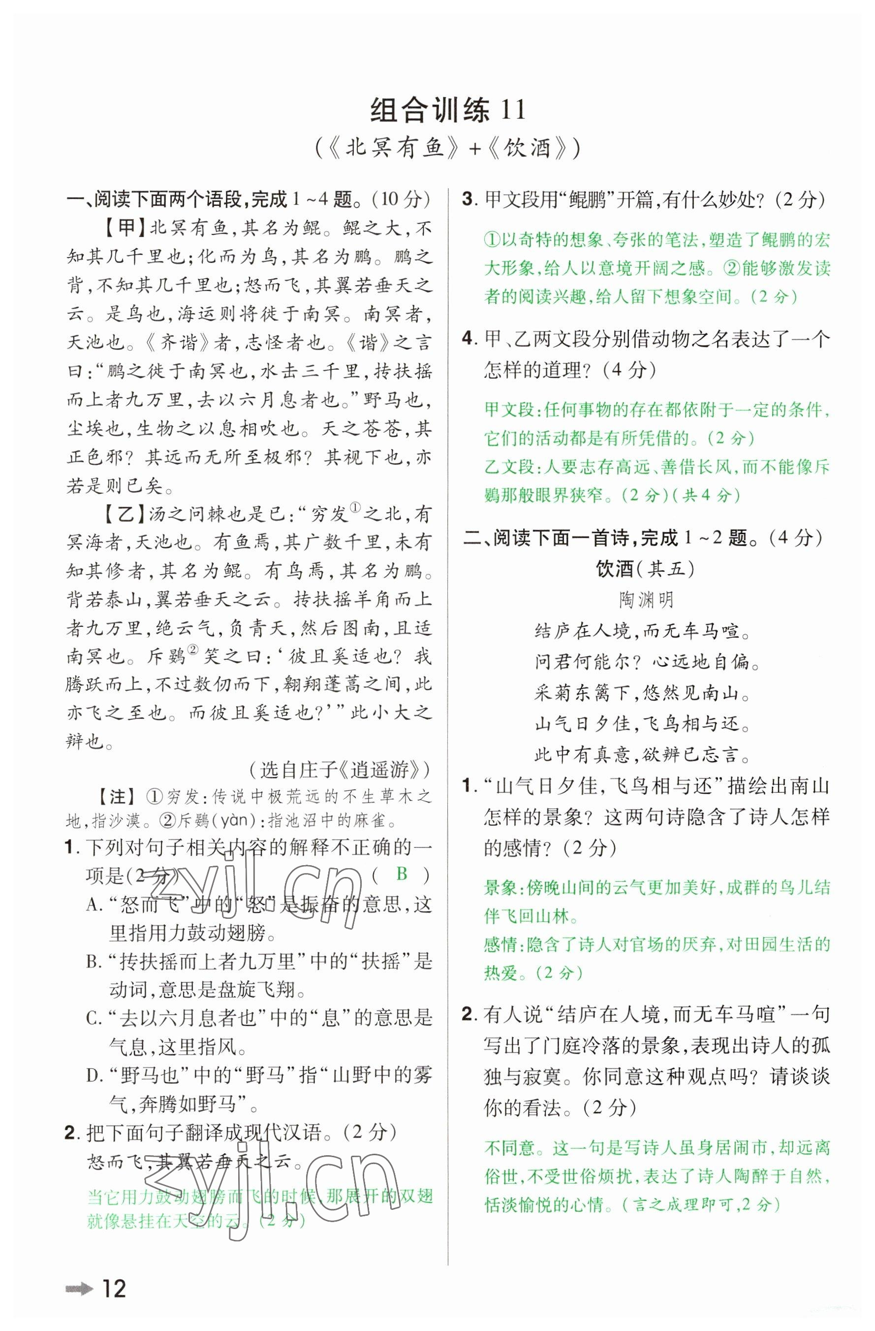 2023年領(lǐng)揚(yáng)文化中考研究語(yǔ)文河南專版 參考答案第11頁(yè)