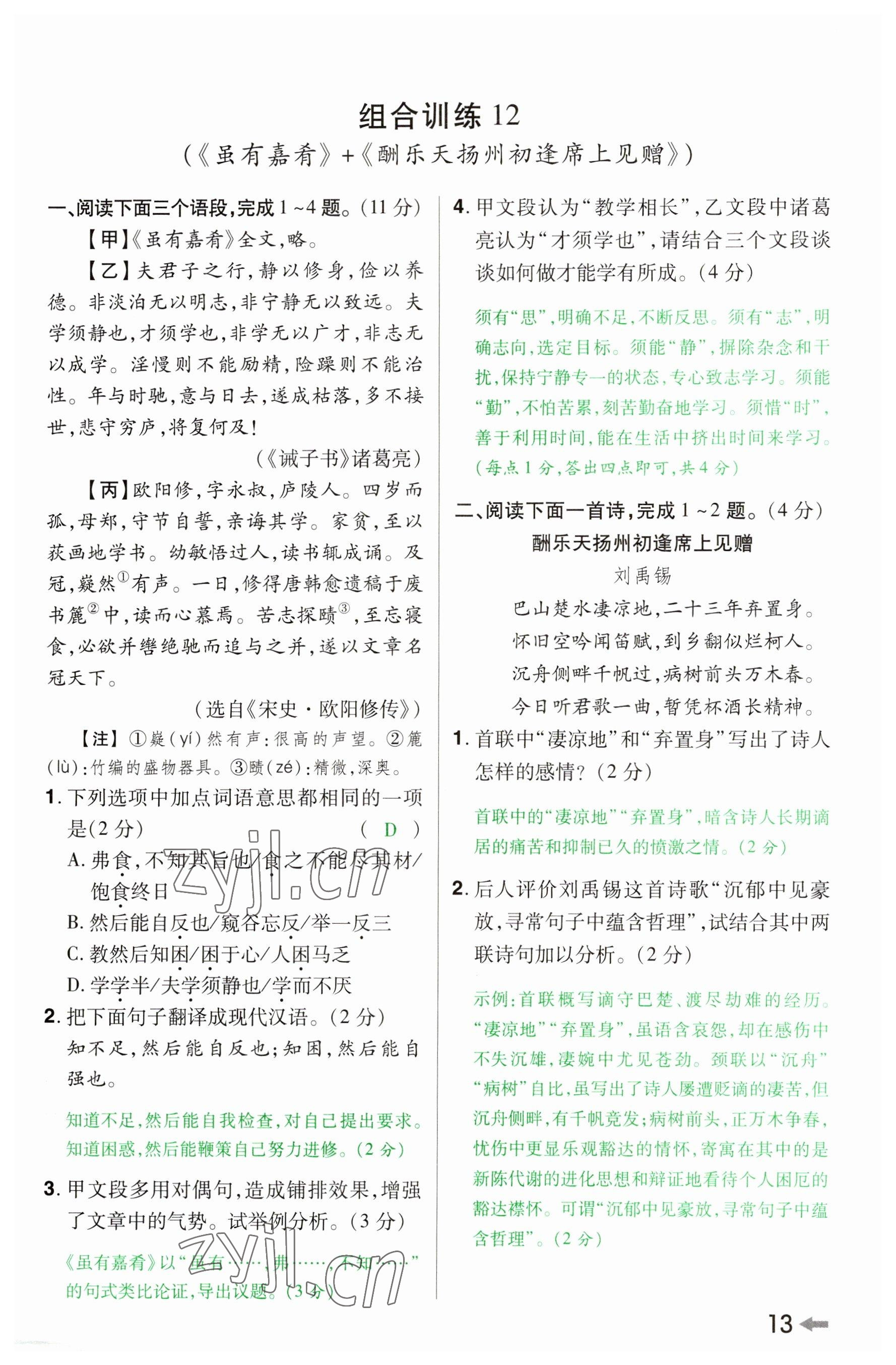 2023年領(lǐng)揚文化中考研究語文河南專版 參考答案第12頁