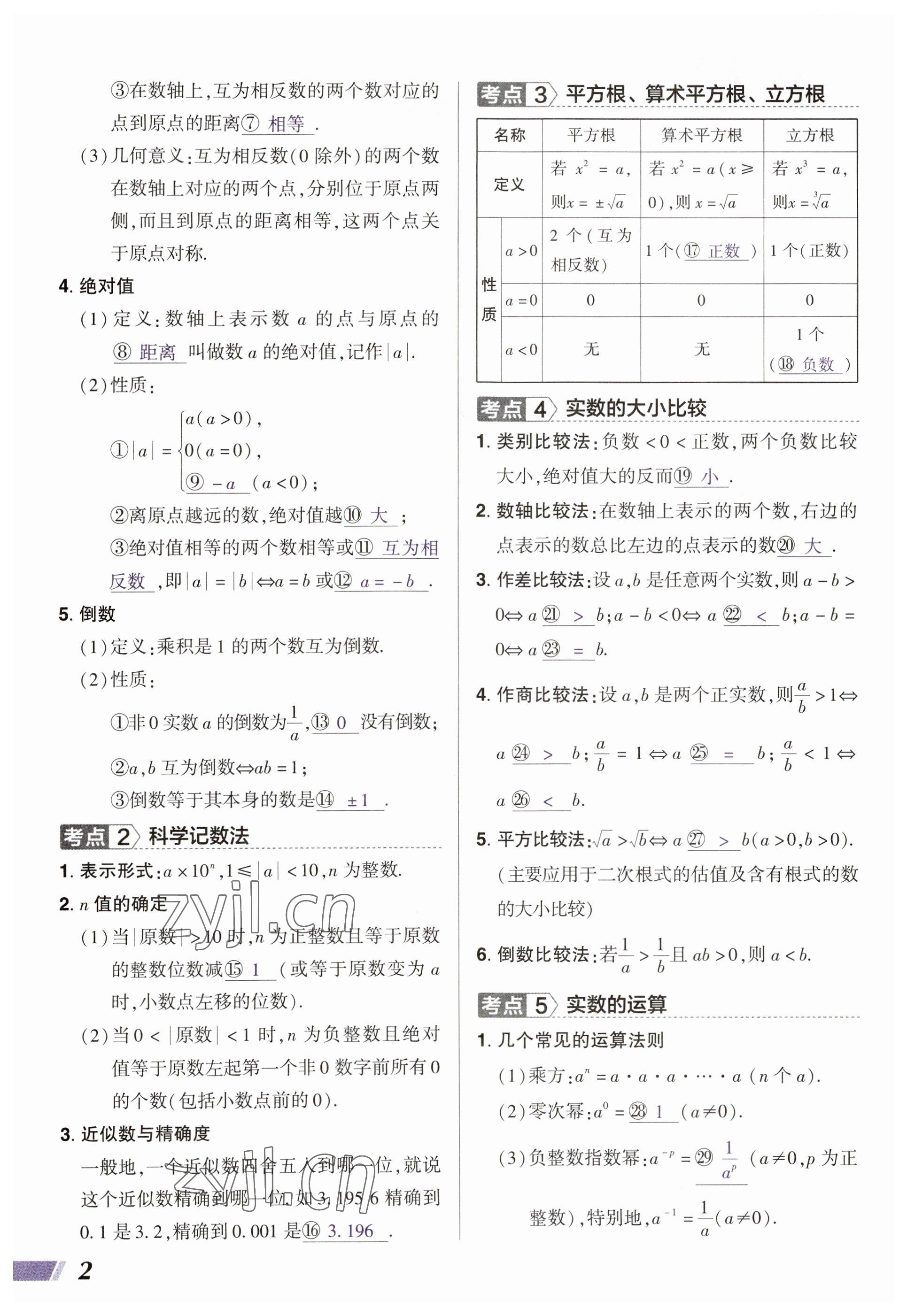 2023年中考通鄭州大學出版社數學河南專版 參考答案第2頁
