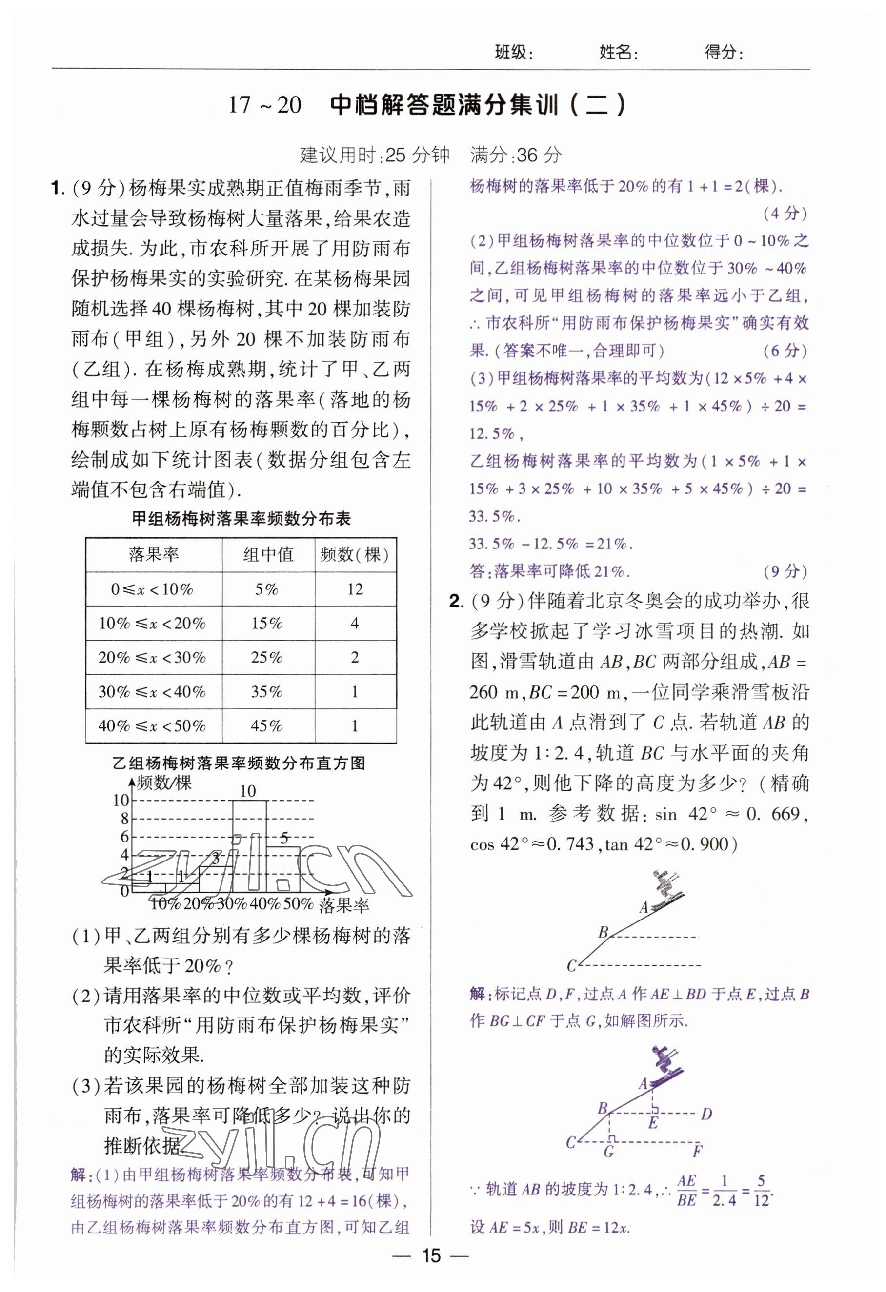 2023年中考通鄭州大學(xué)出版社數(shù)學(xué)河南專版 參考答案第15頁