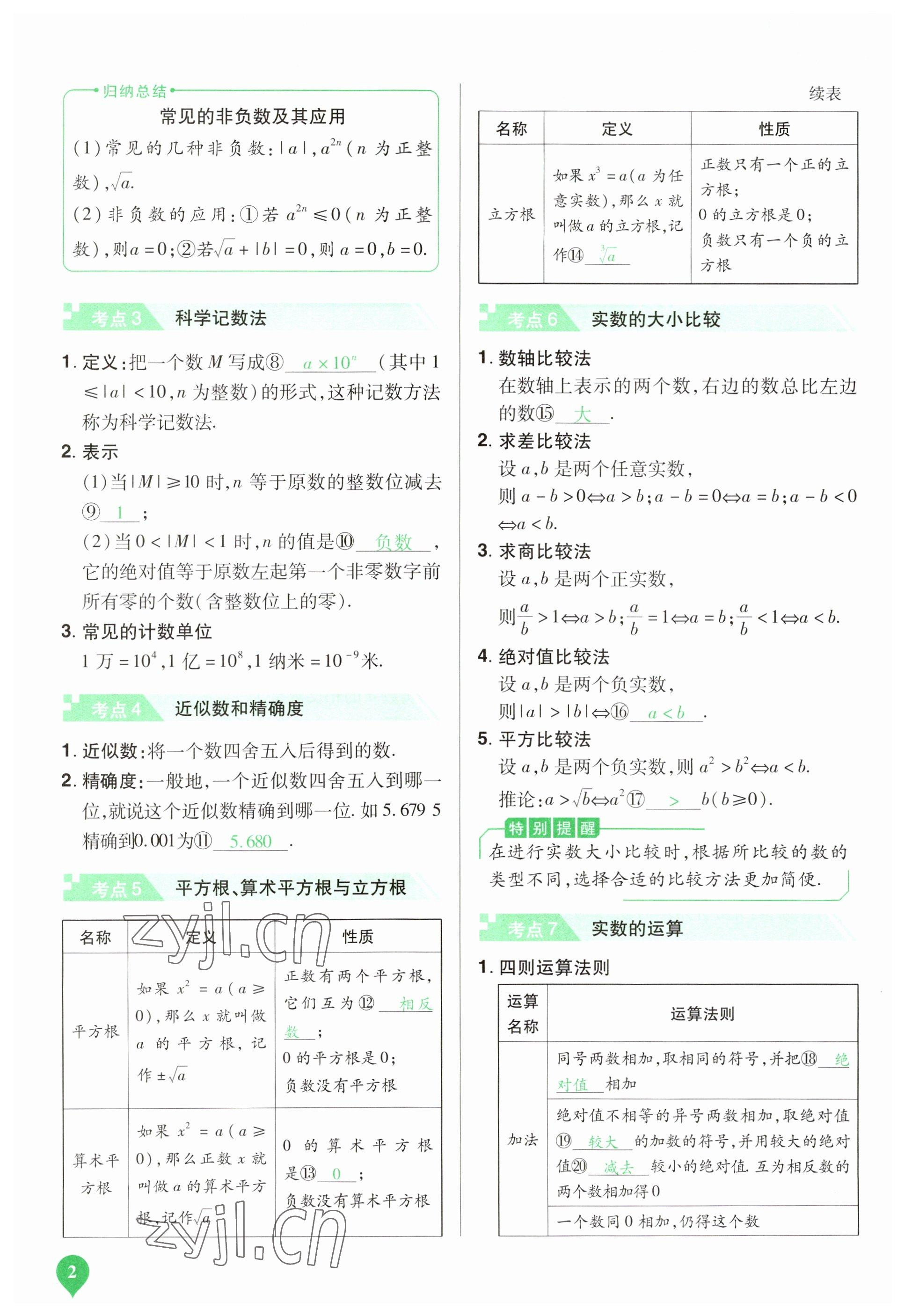 2023年河南中考第一輪總復(fù)習(xí)一本全數(shù)學(xué) 參考答案第2頁