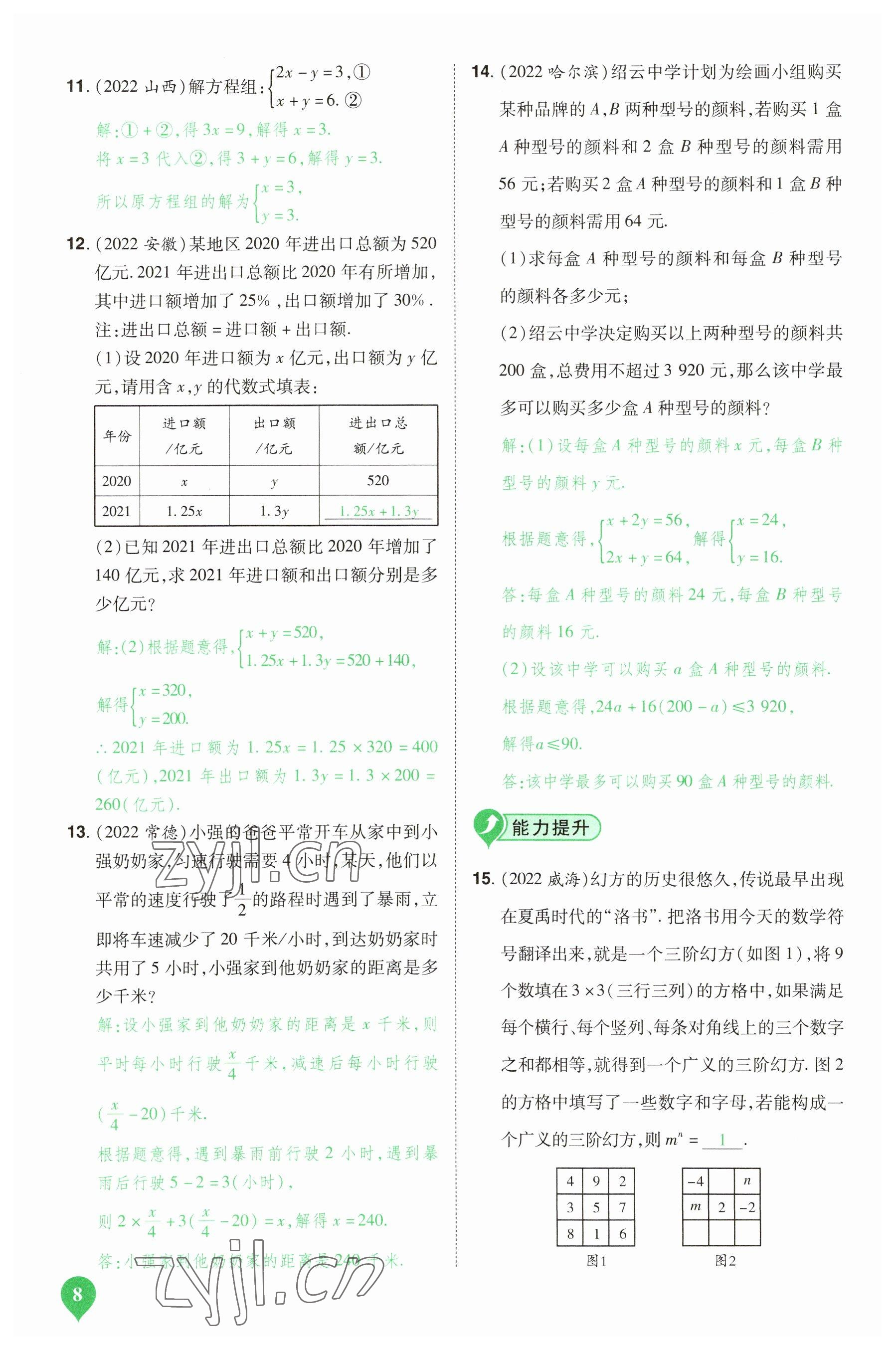 2023年河南中考第一輪總復(fù)習(xí)一本全數(shù)學(xué) 參考答案第8頁(yè)