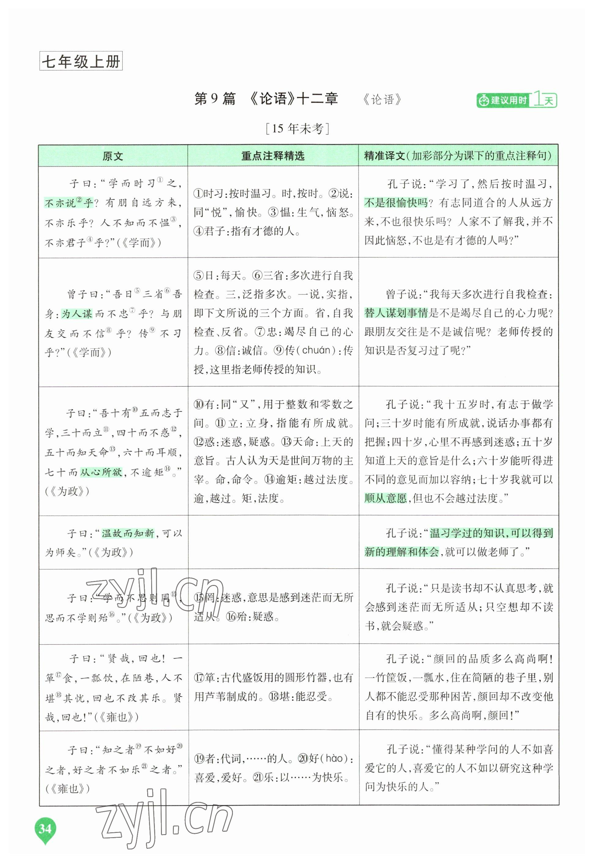 2023年河南中考第一輪總復(fù)習(xí)一本全語(yǔ)文 參考答案第34頁(yè)