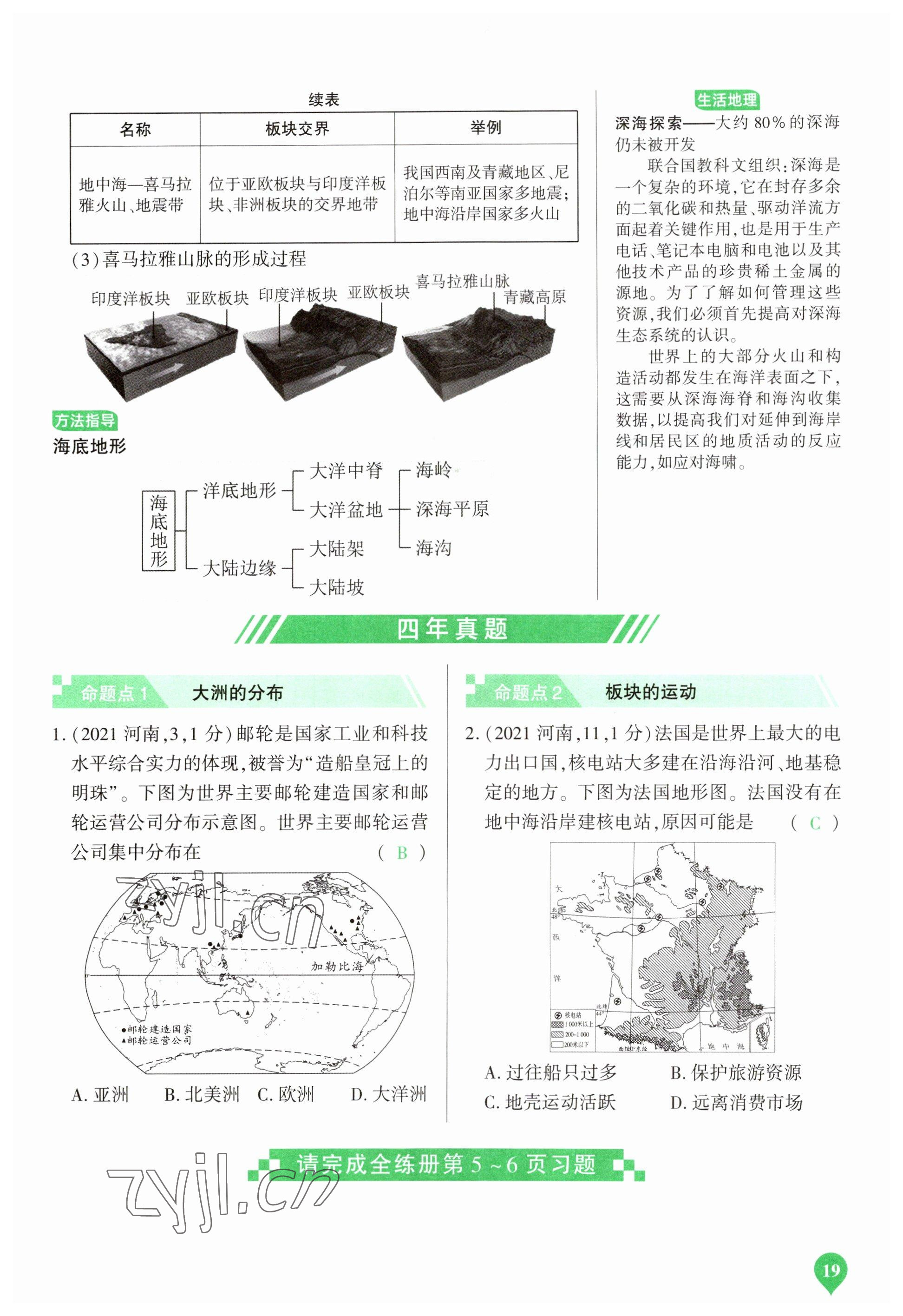 2023年河南中考第一輪總復(fù)習(xí)一本全地理 參考答案第19頁