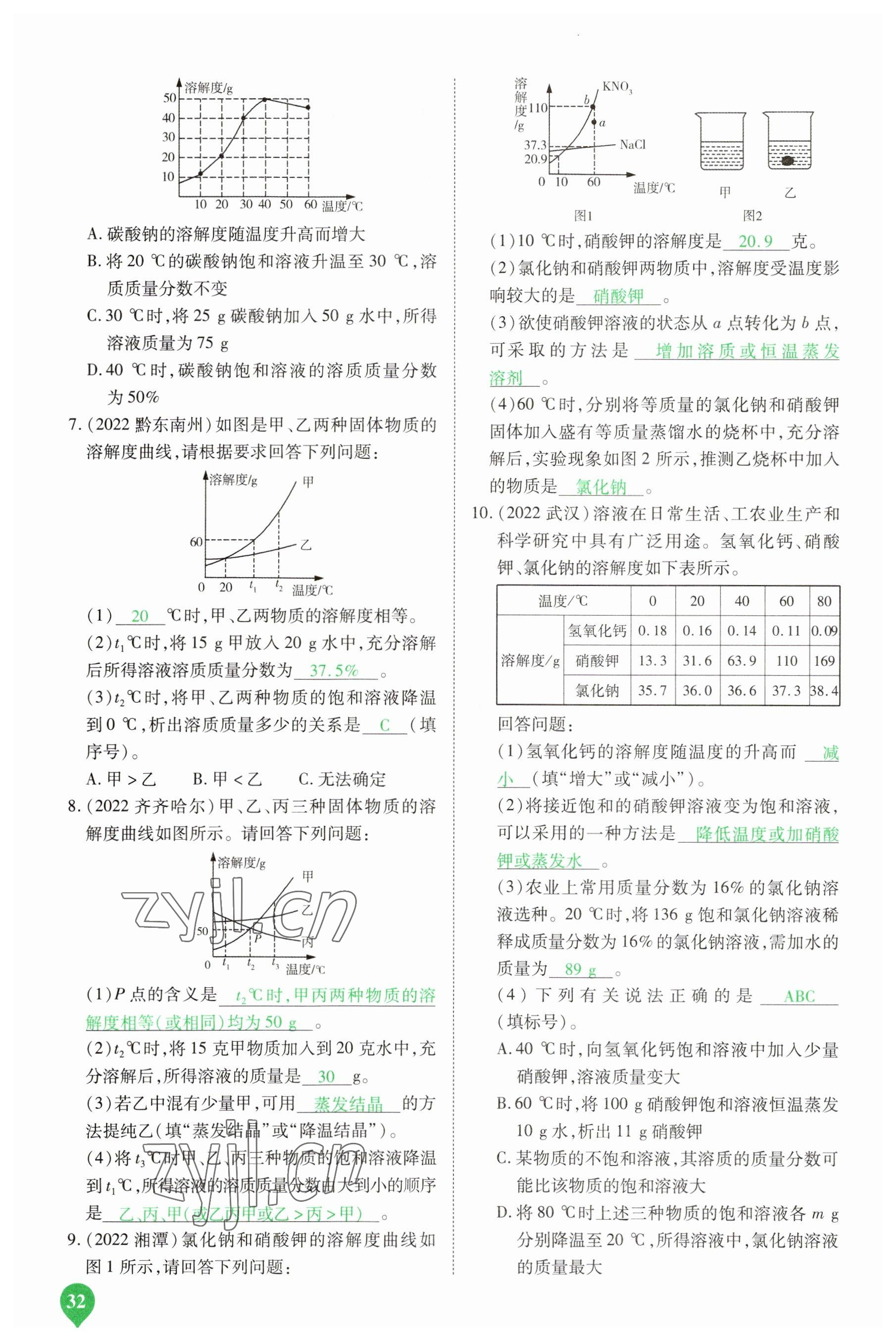 2023年河南中考第一輪總復(fù)習(xí)一本全化學(xué) 參考答案第31頁(yè)